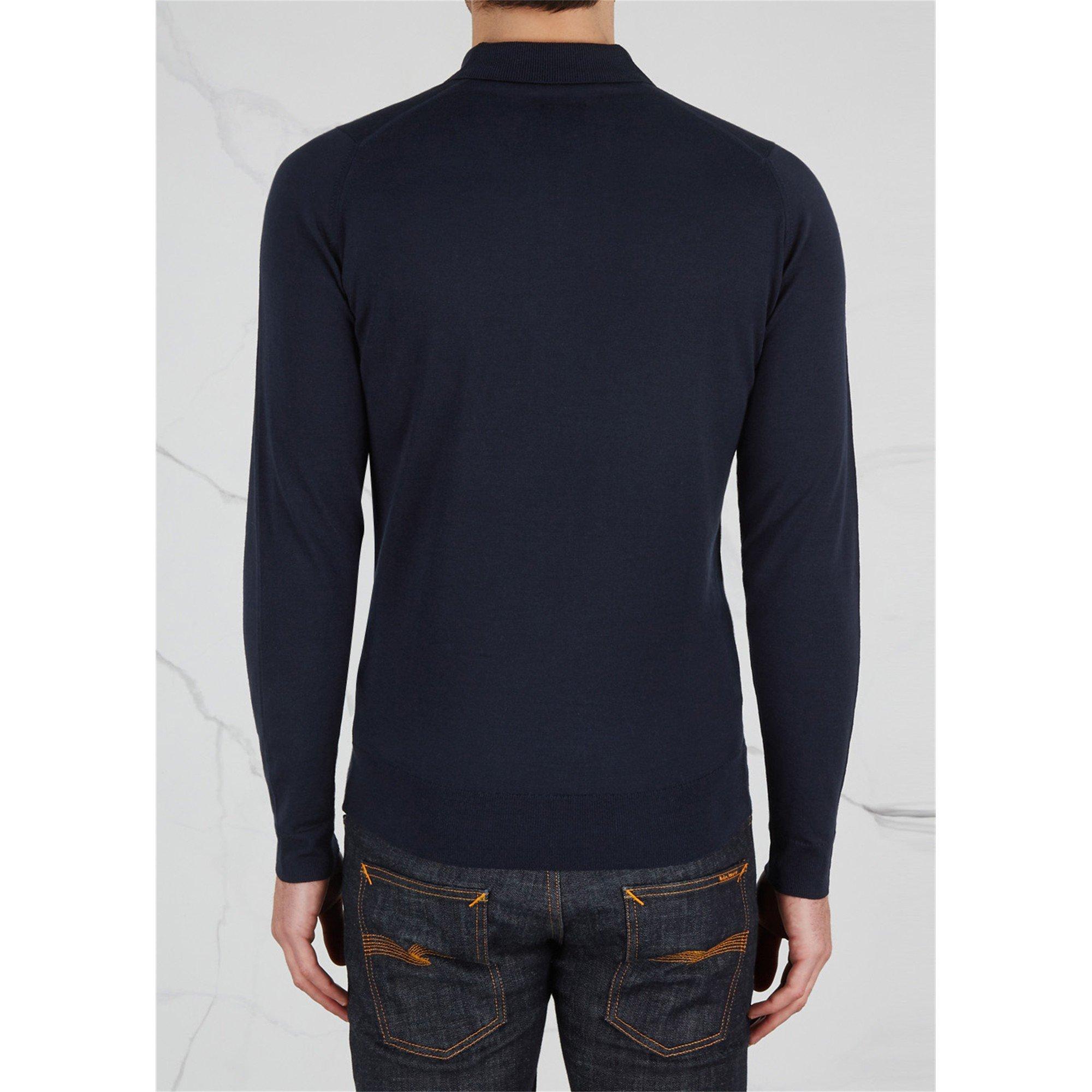 NAVY - John Smedley - Men's Long-Sleeve Merino Wool Slim-Fit Polo Shirt - 3