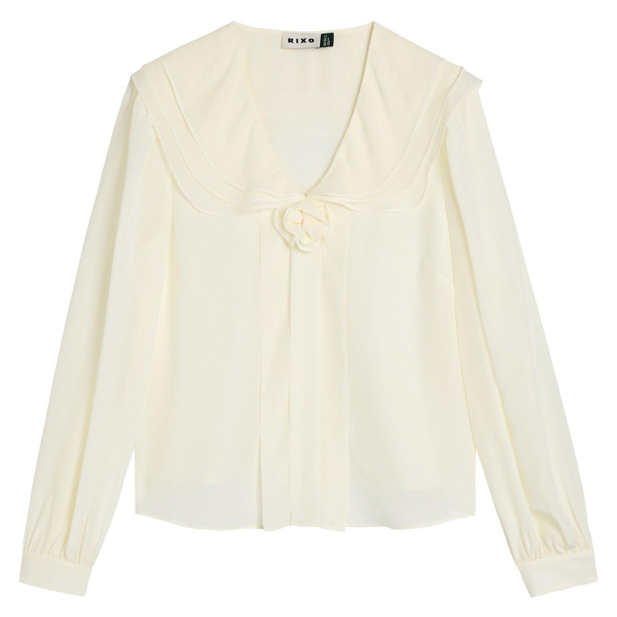IVORY - RIXO - Women's Emelin Silk Long-Sleeve Blouse - 1