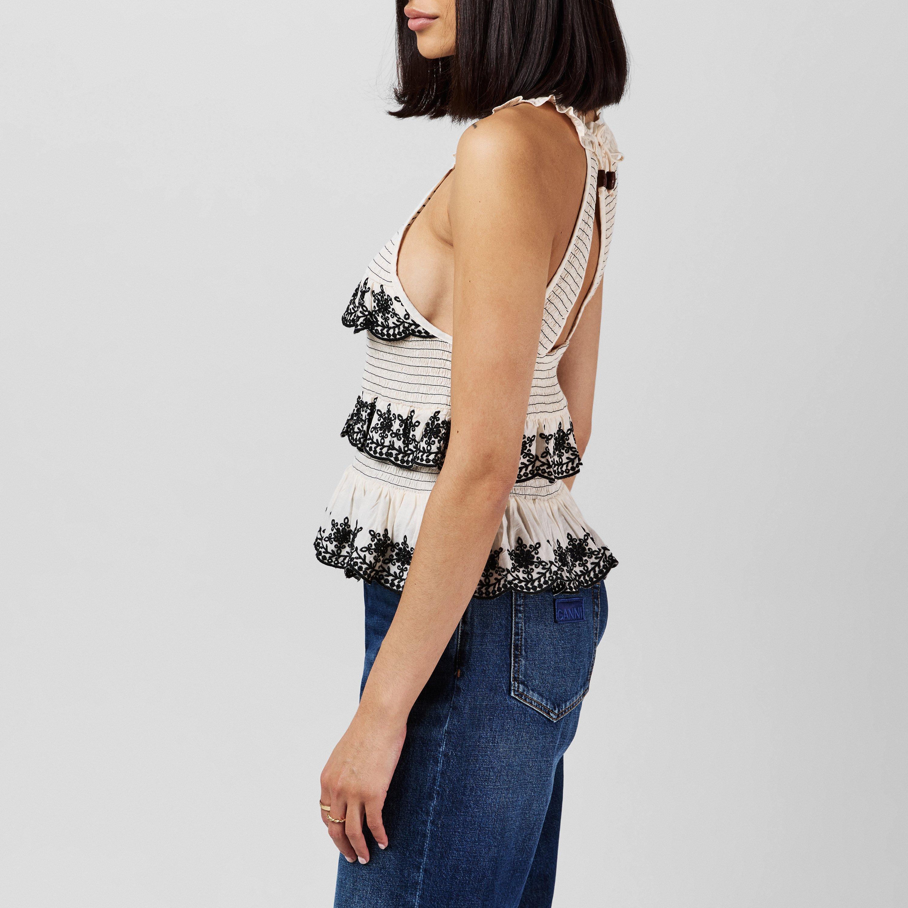 Linen White - French Connection - Women's Felicity Embroidered Short-Sleeve Blouse - 2