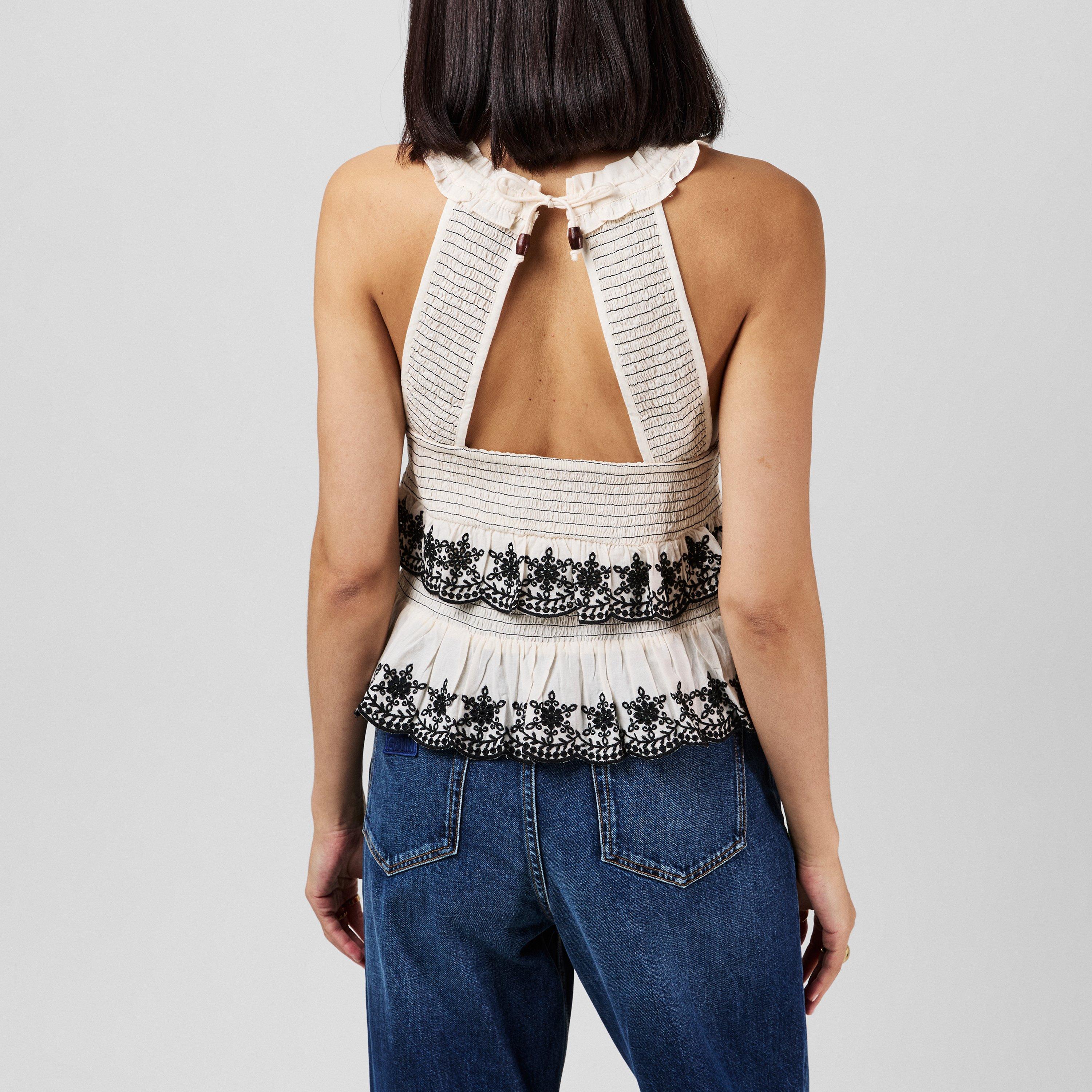 Linen White - French Connection - Women's Felicity Embroidered Short-Sleeve Blouse - 3