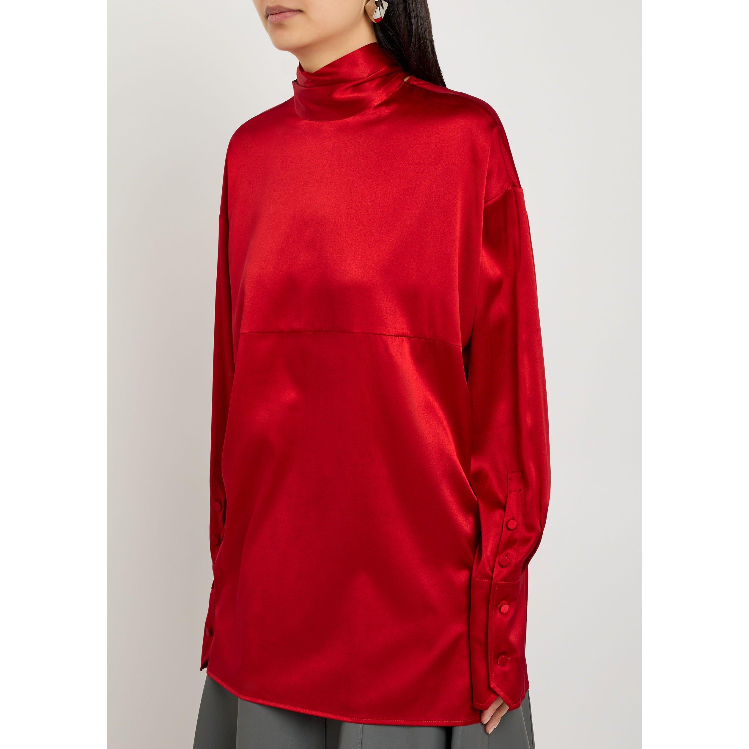 RED - Armarium - Women's Elide Silk Long-Sleeve Oversized-Fit Blouse - 2