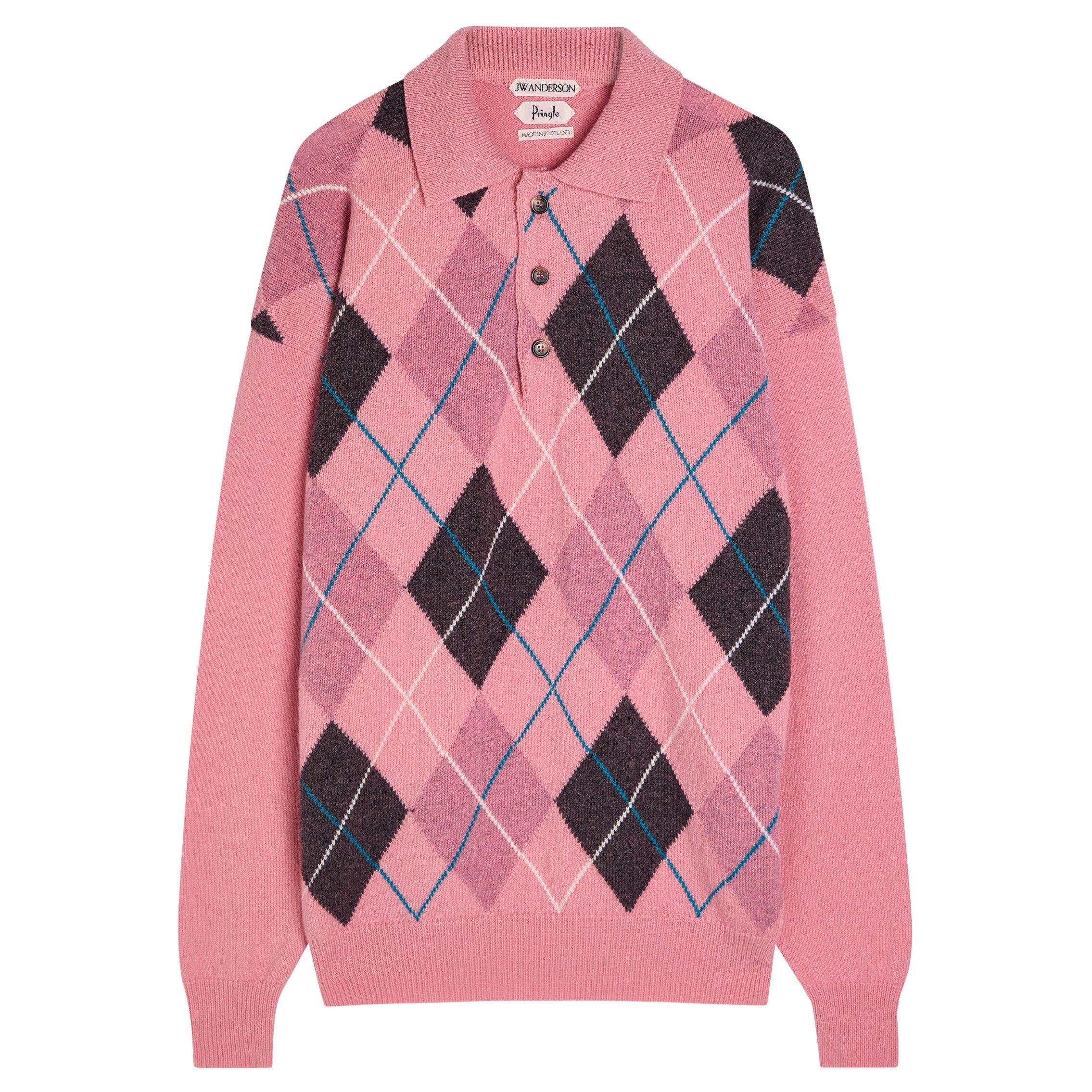 PINK - JW Anderson - Men's JW X Pringle Argyle Wool Long-Sleeve Polo Shirt - 1
