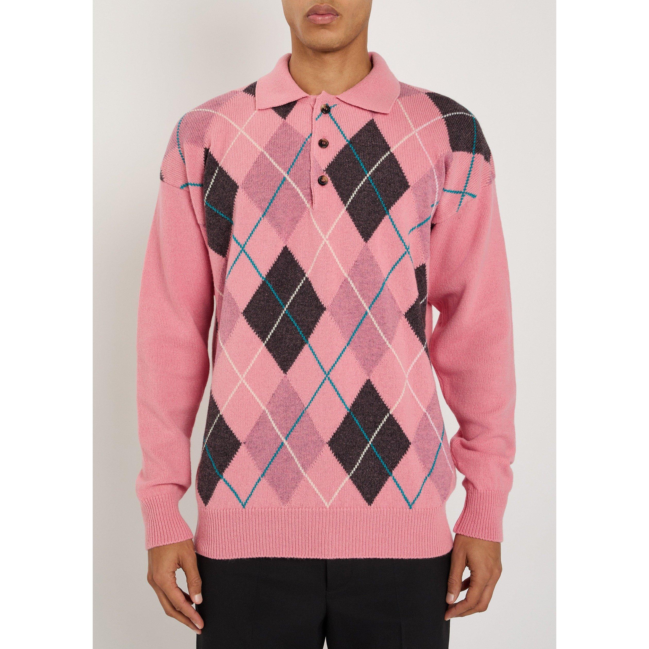PINK - JW Anderson - Men's JW X Pringle Argyle Wool Long-Sleeve Polo Shirt - 2
