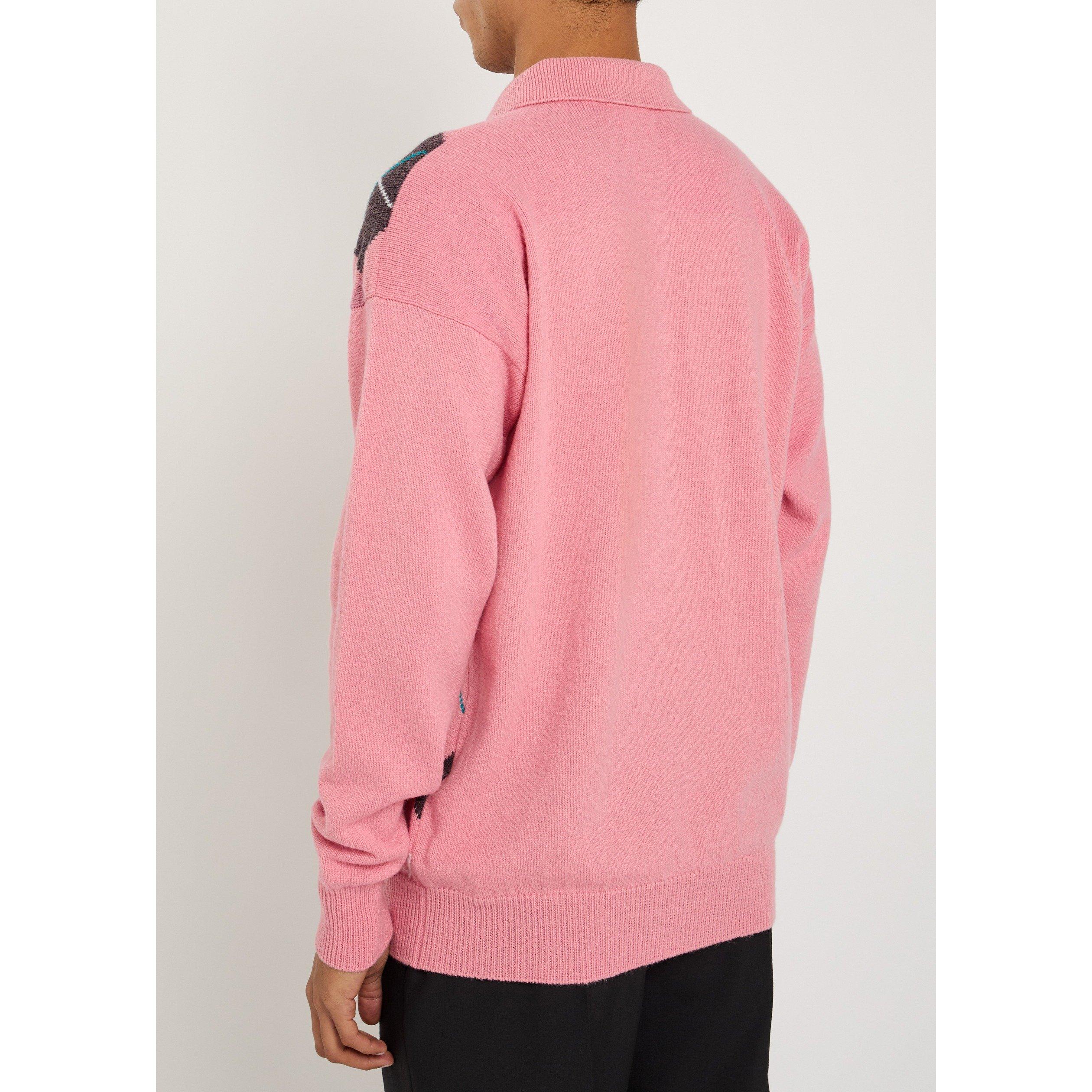 PINK - JW Anderson - Men's JW X Pringle Argyle Wool Long-Sleeve Polo Shirt - 3
