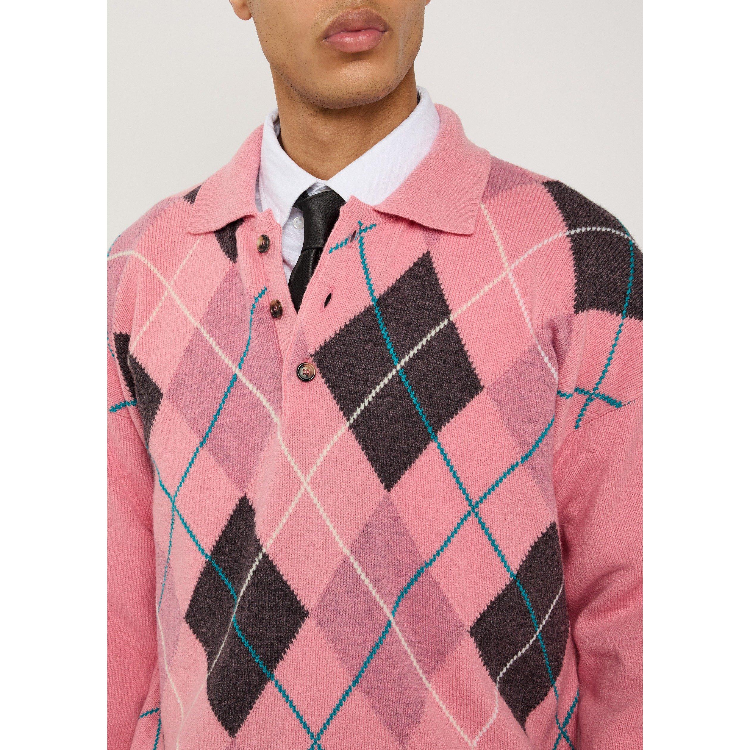 PINK - JW Anderson - Men's JW X Pringle Argyle Wool Long-Sleeve Polo Shirt - 4