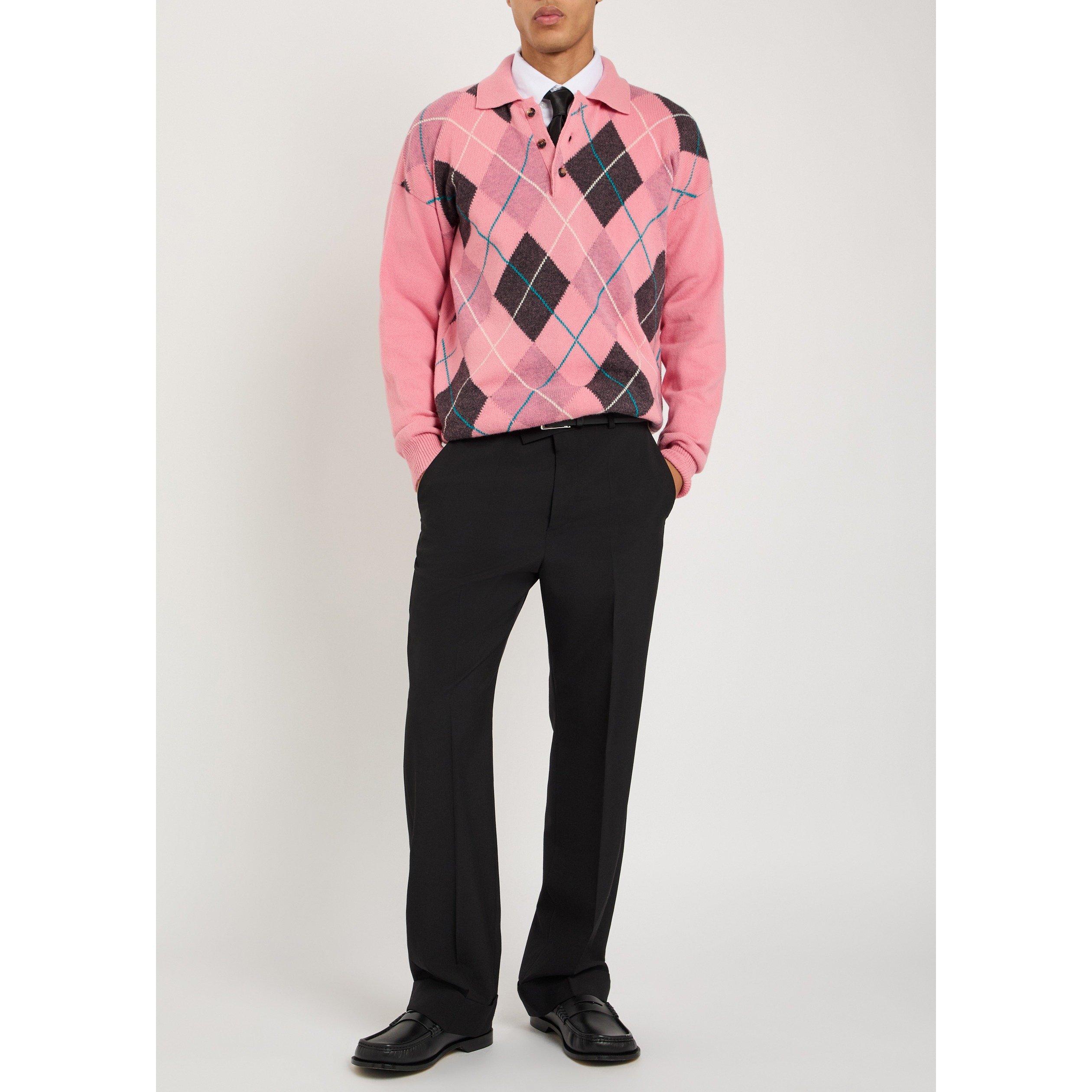 PINK - JW Anderson - Men's JW X Pringle Argyle Wool Long-Sleeve Polo Shirt - 5