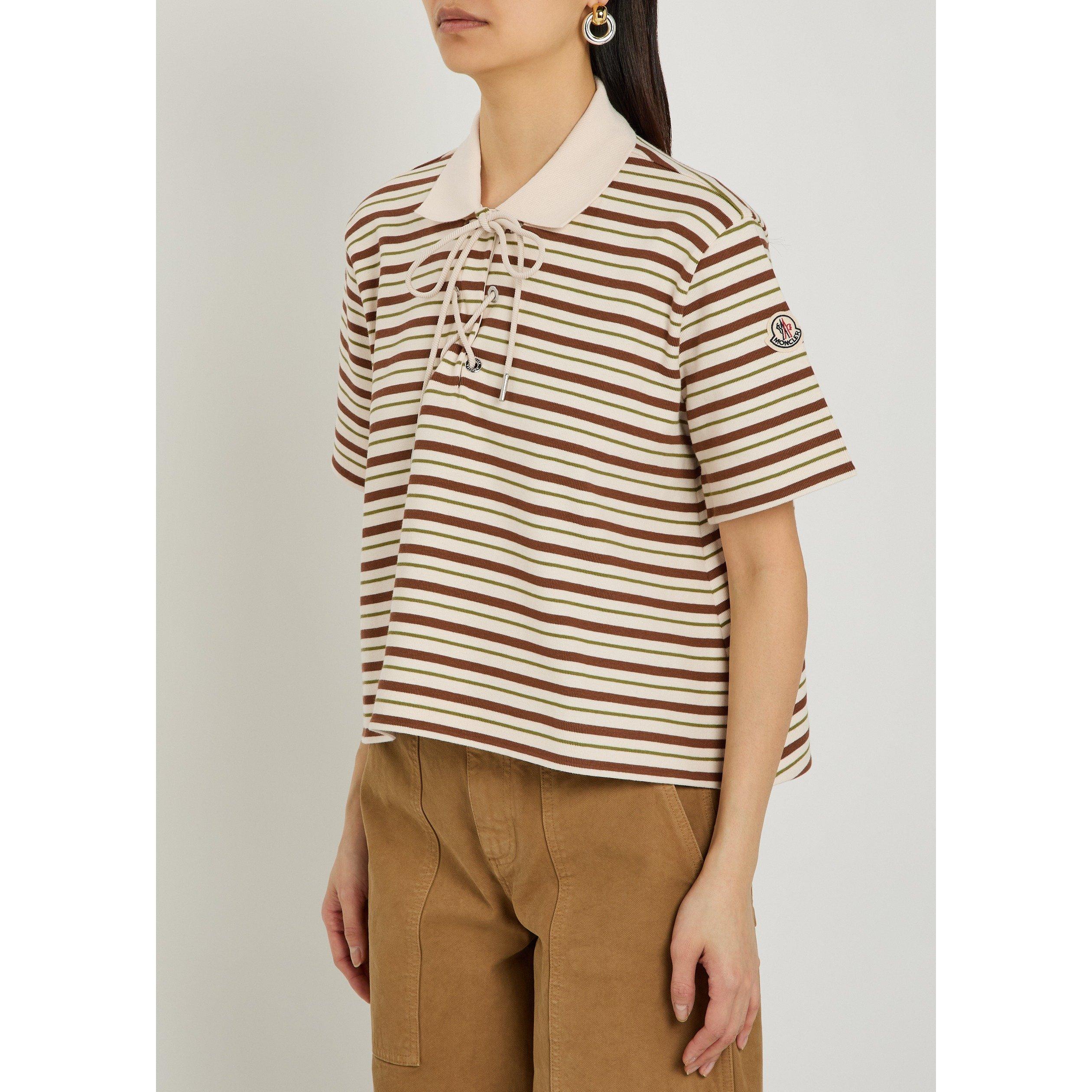 BROWN AND OTHER - Moncler - Women's Striped Cotton Short-Sleeve Oversized-Fit Polo Shirt - 2