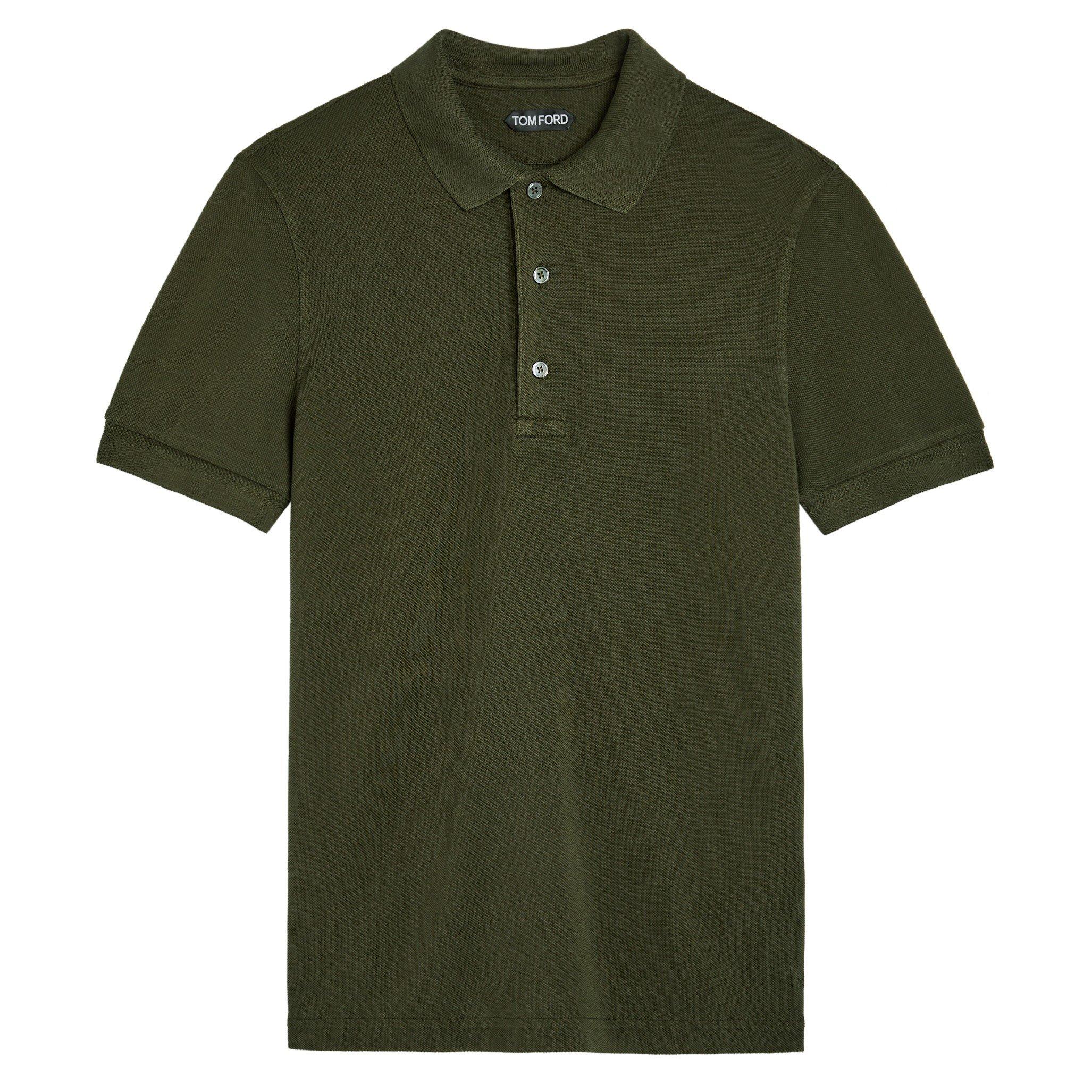 GREEN - Tom Ford - Men's Piqué Cotton Short-Sleeve Polo Shirt - 1