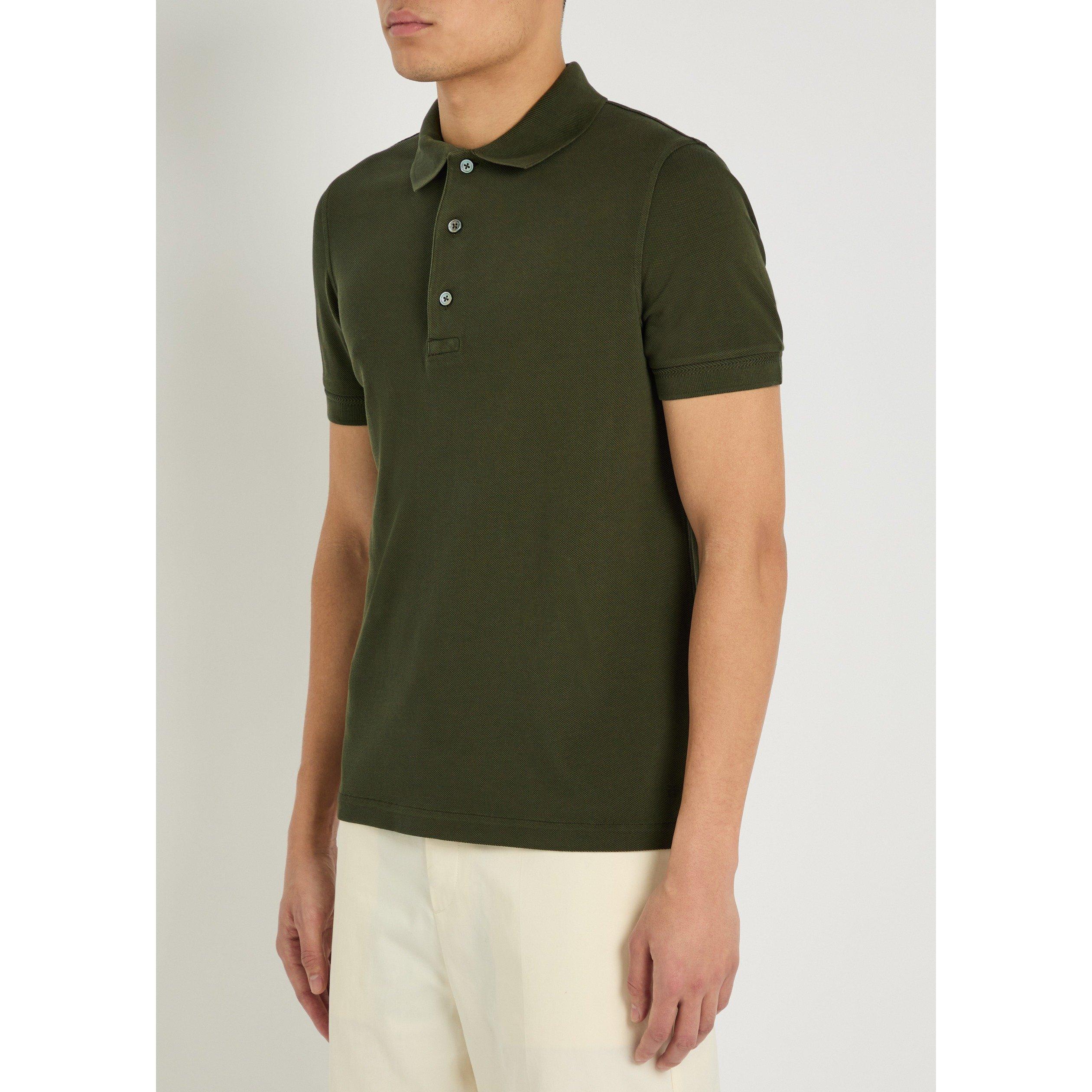 GREEN - Tom Ford - Men's Piqué Cotton Short-Sleeve Polo Shirt - 2