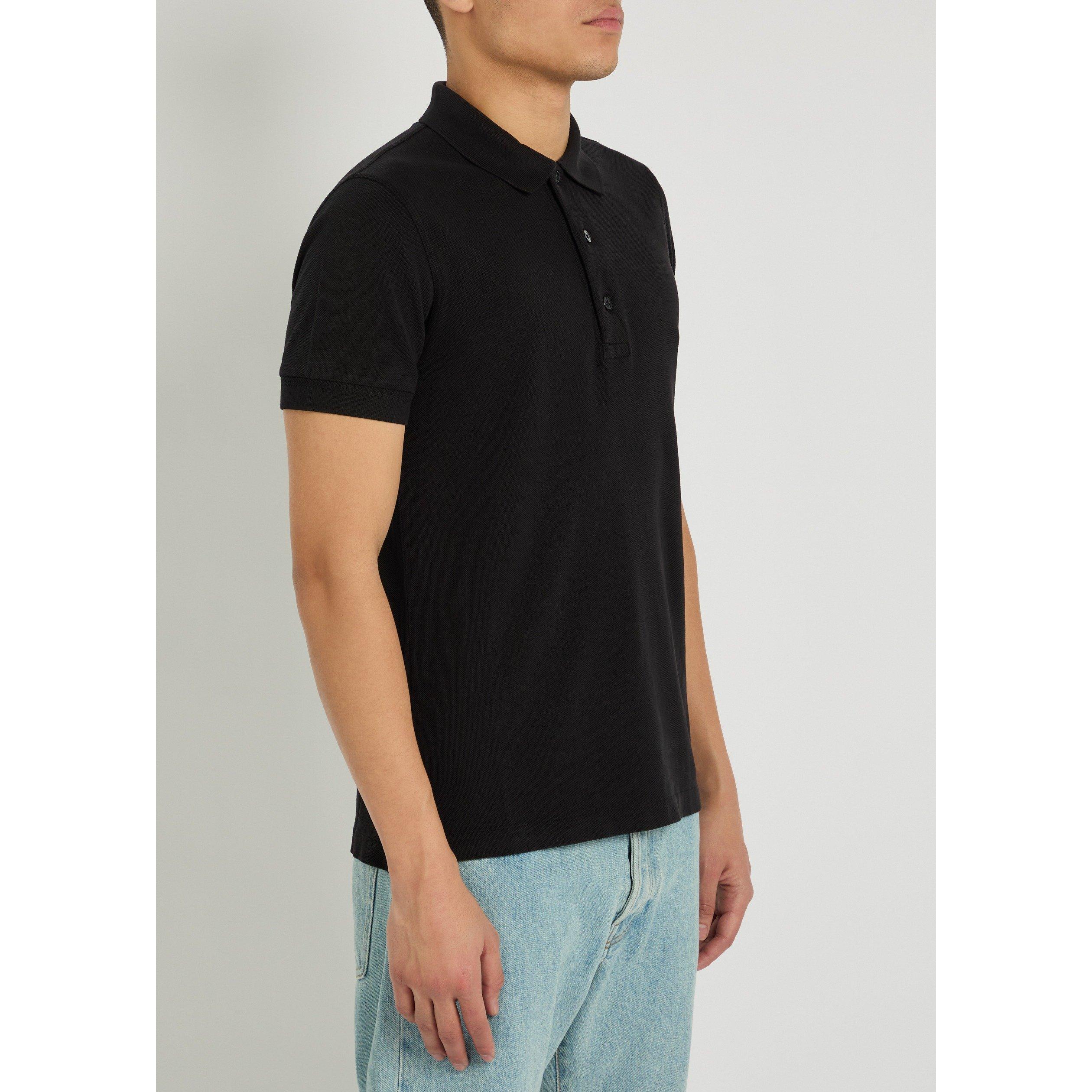 BLACK - Tom Ford - Men's Piqué Cotton Short-Sleeve Polo Shirt - 2