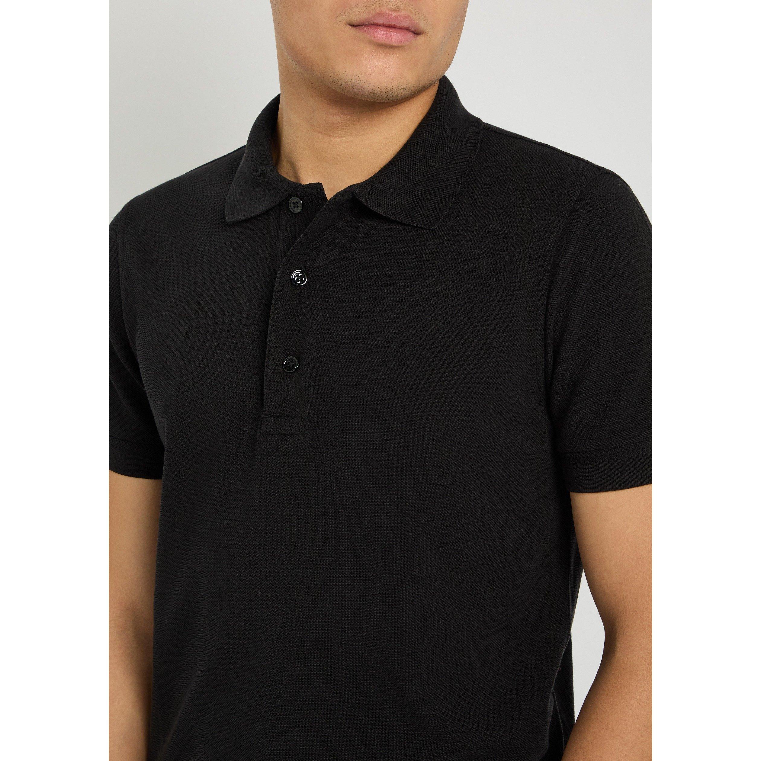 BLACK - Tom Ford - Men's Piqué Cotton Short-Sleeve Polo Shirt - 4