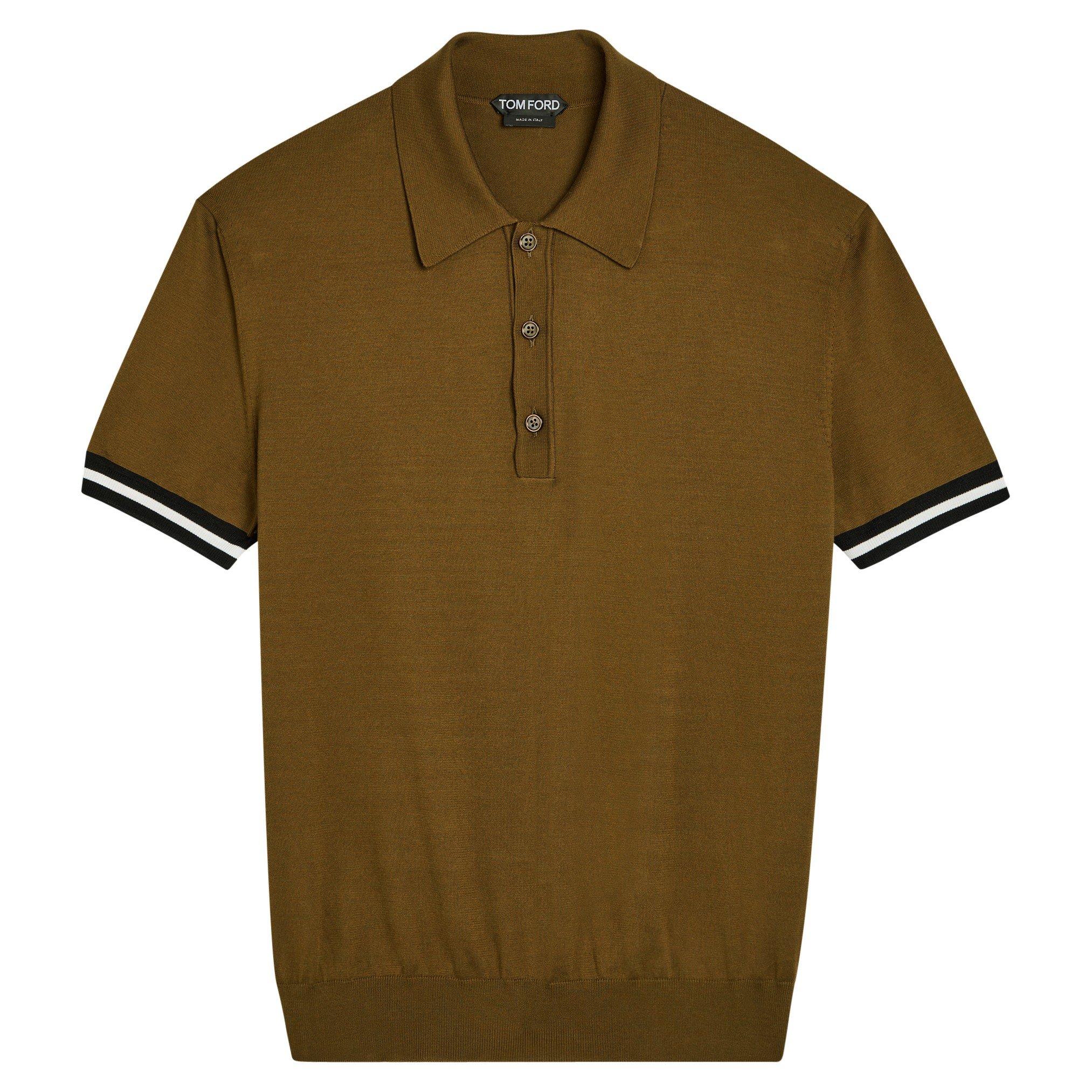 OLIVE - Tom Ford - Men's Cotton Silk Short-Sleeve Polo Shirt - 1