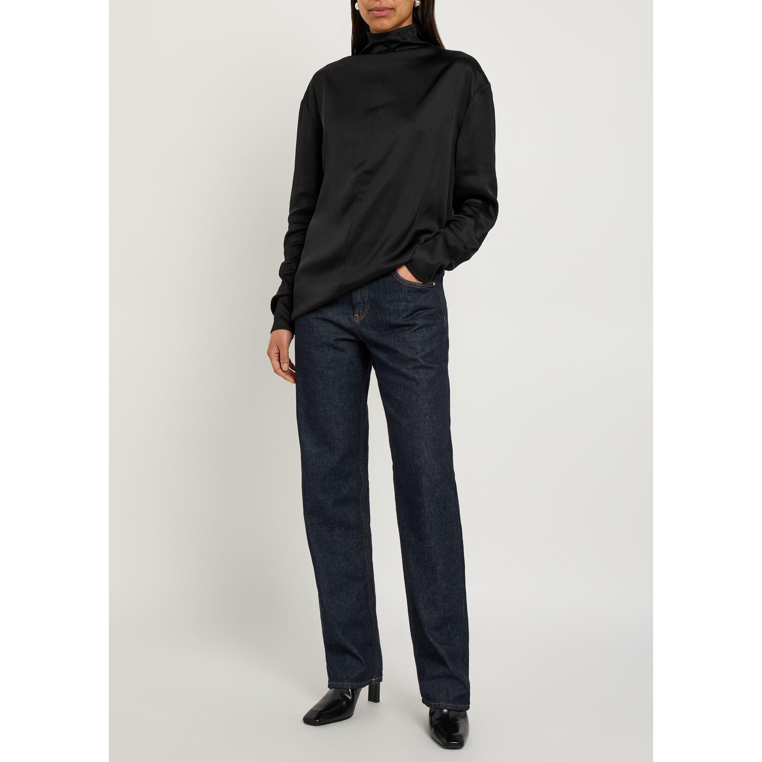 BLACK - Toteme - Women's Slouch-Neck Satin Blouse - 5