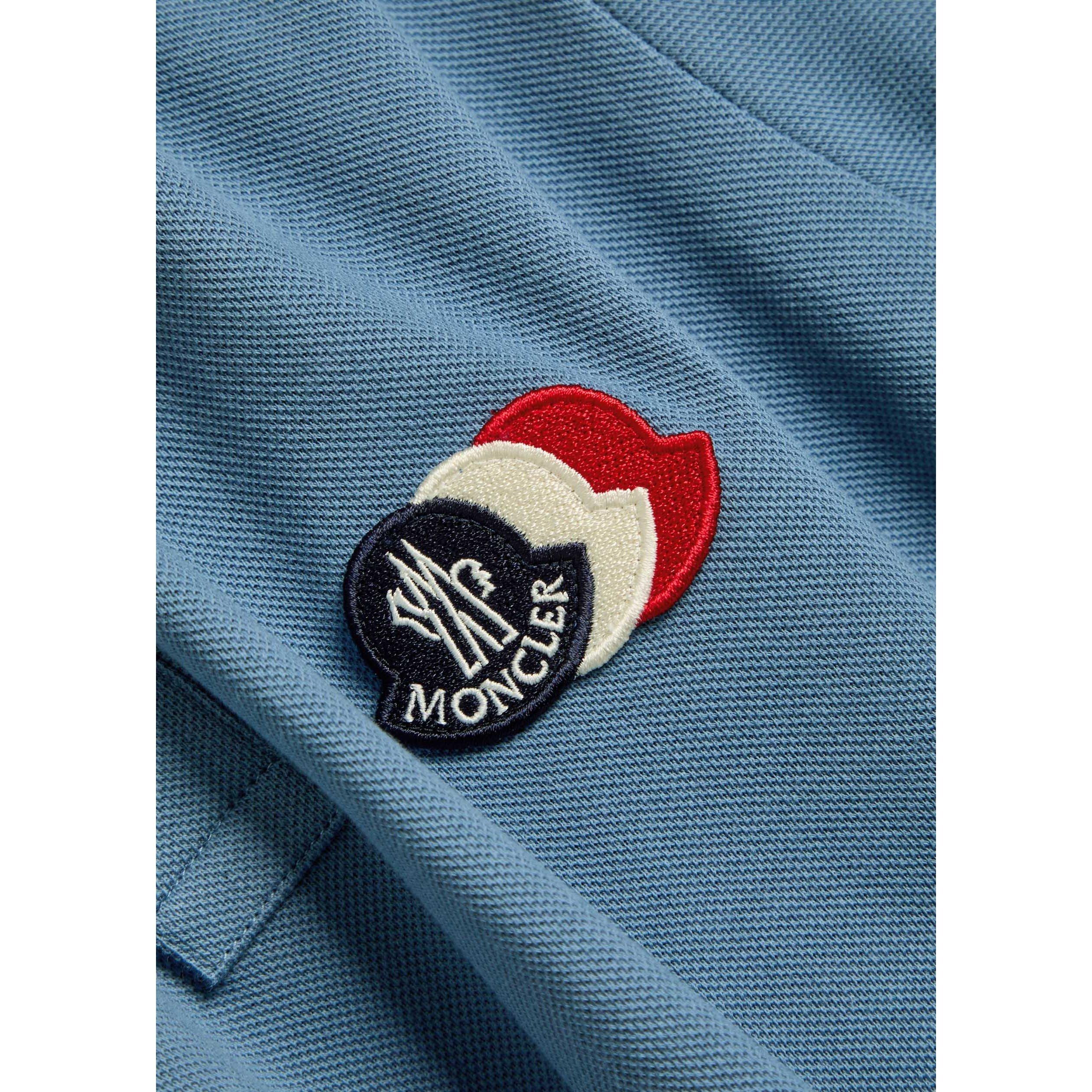BLUE - Moncler - Men's Tri Logo Cotton Short-Sleeve Polo Shirt - 4