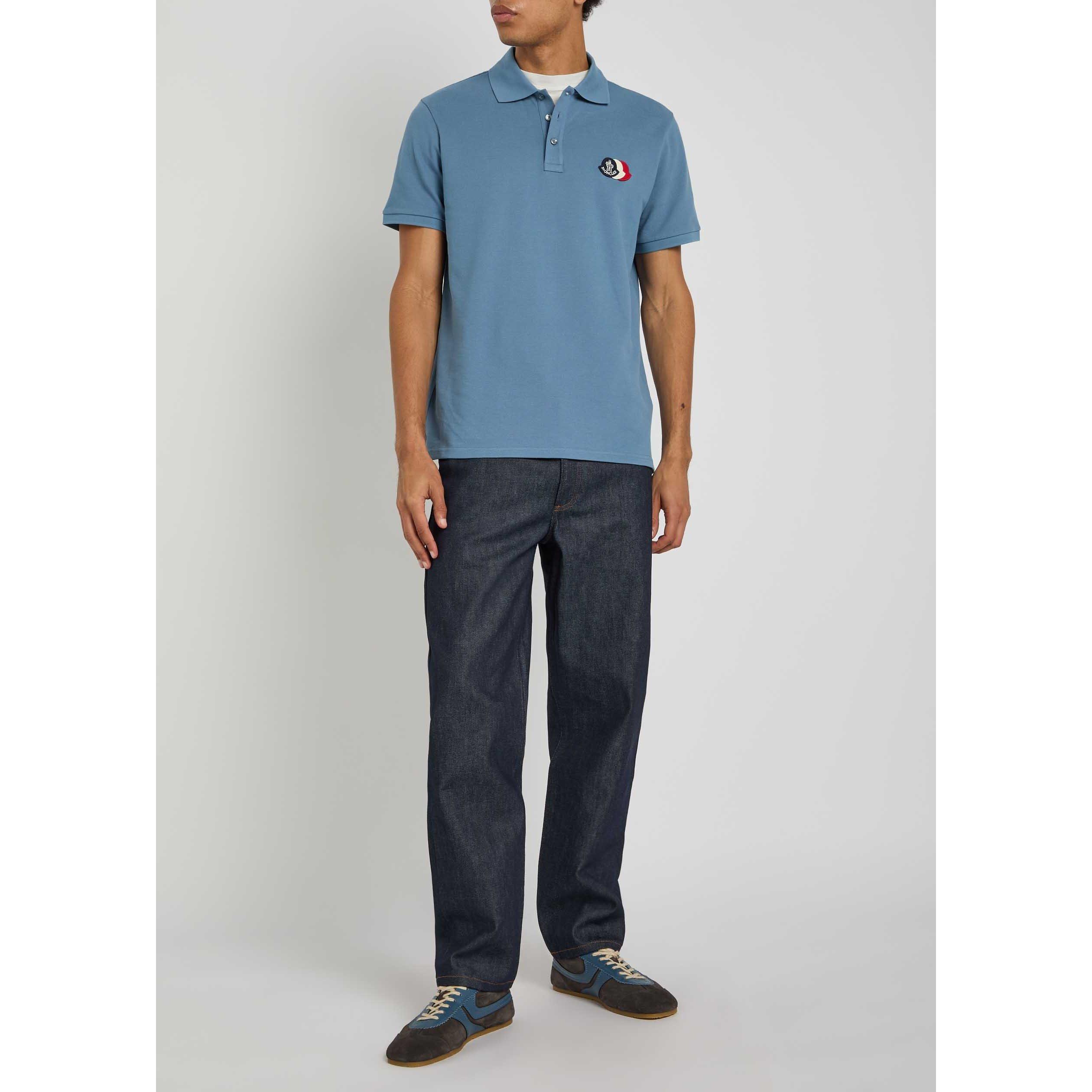 BLUE - Moncler - Men's Tri Logo Cotton Short-Sleeve Polo Shirt - 5