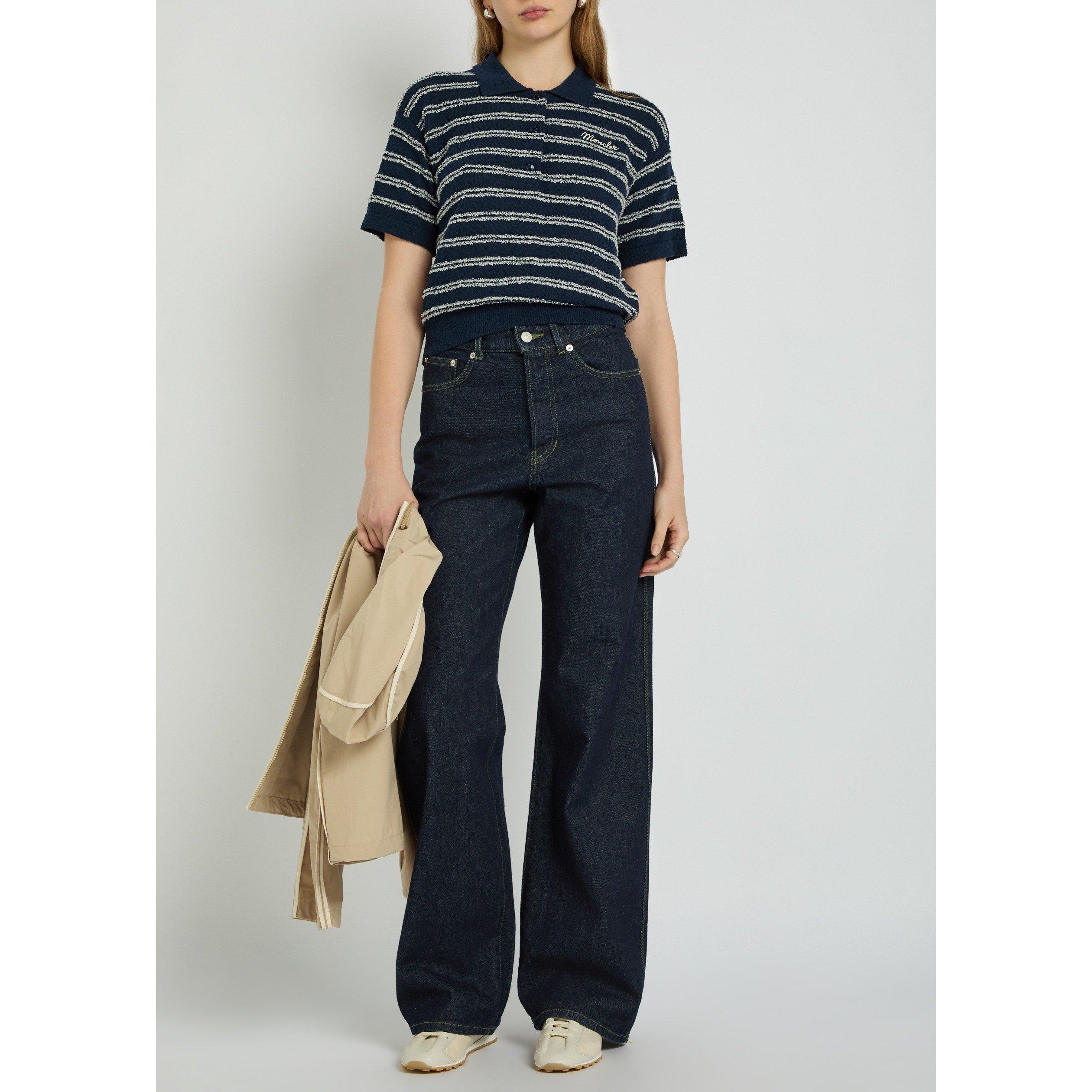 NAVY - Moncler - Women's Striped Cotton Short-Sleeve Polo Shirt - 5