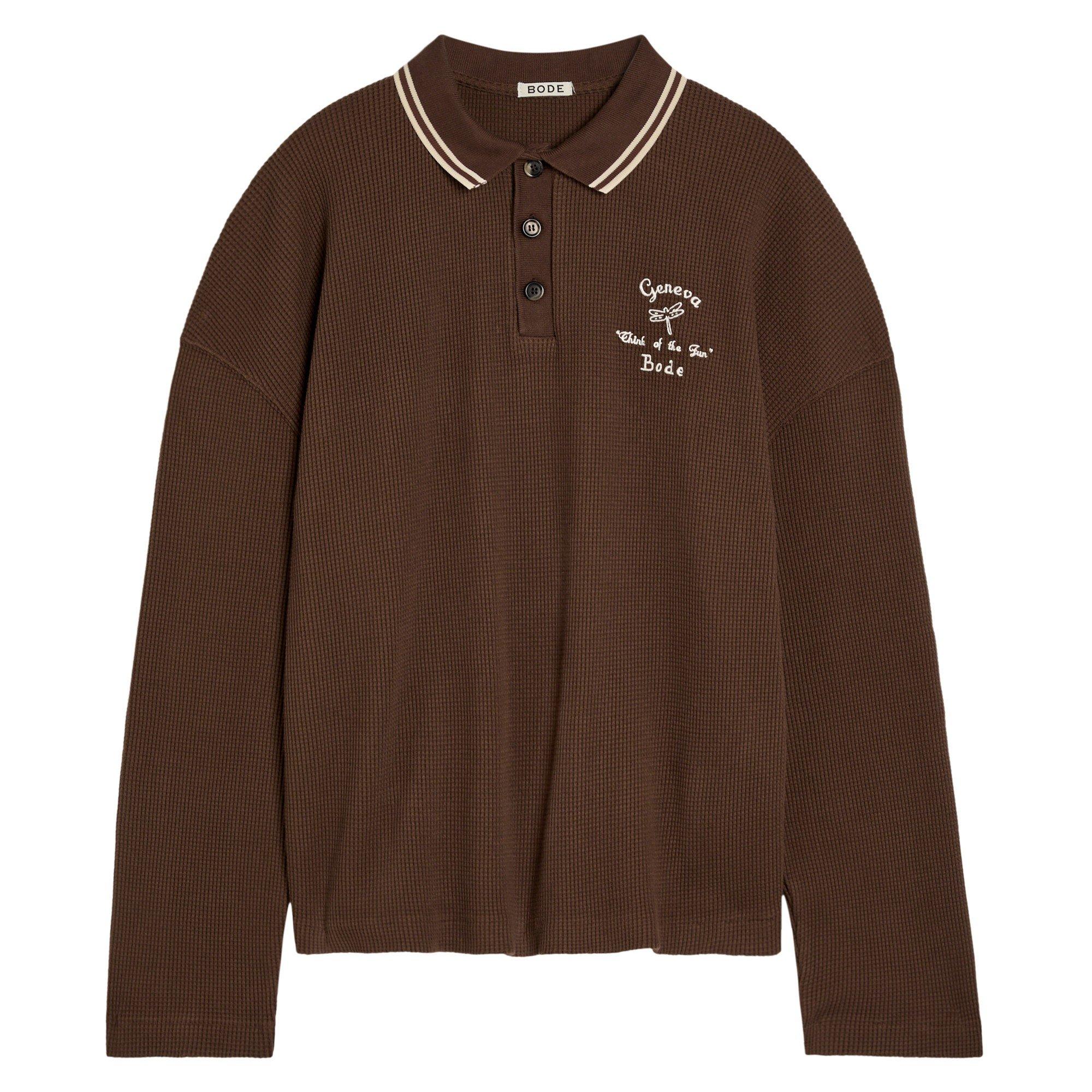 DARK BROWN - Bode - BODE GENEVA WAFFLE POLO