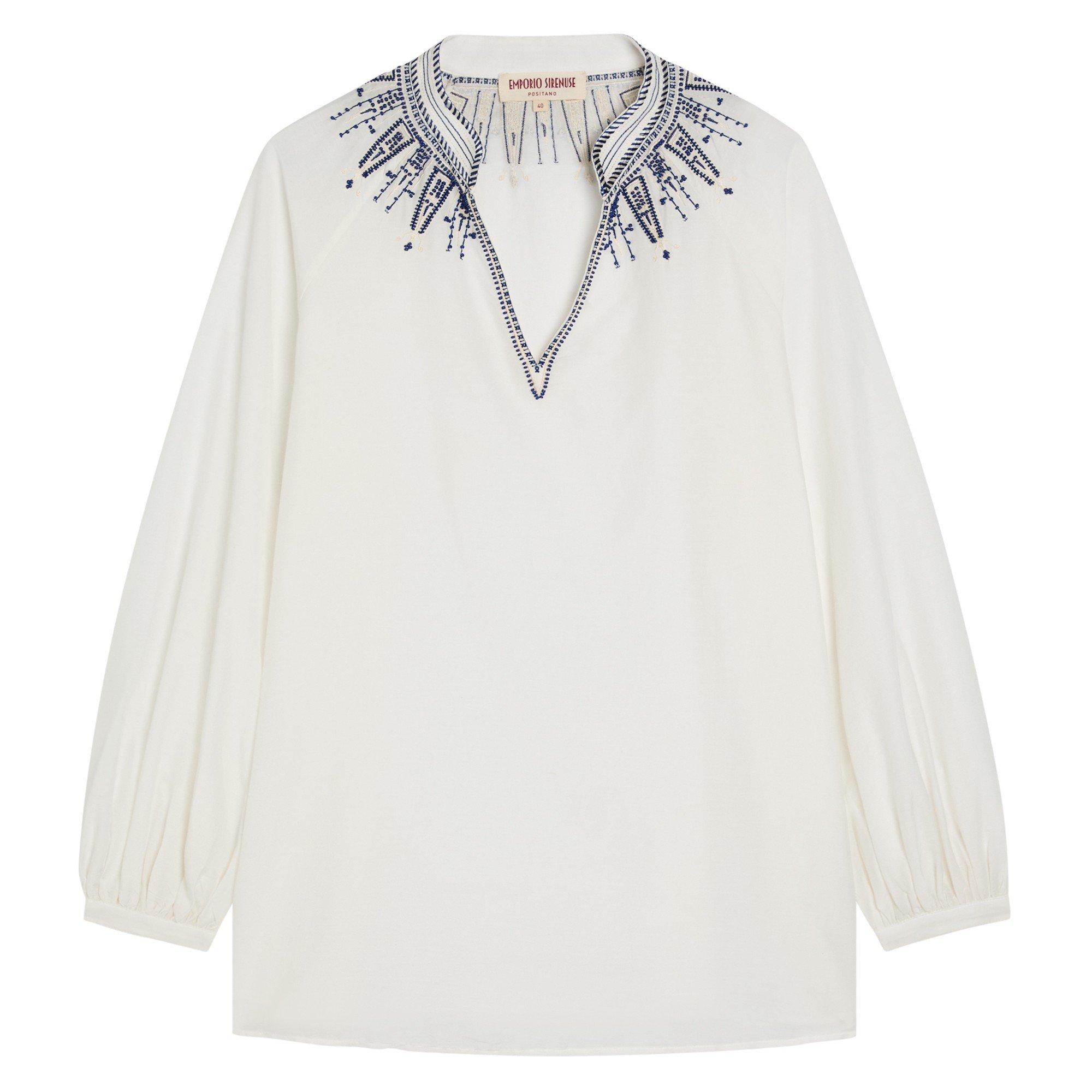 WHITE AND BLUE - Emporio Sirenuse - T ILLIZIA IRIS EMBROID LS TOP - 1