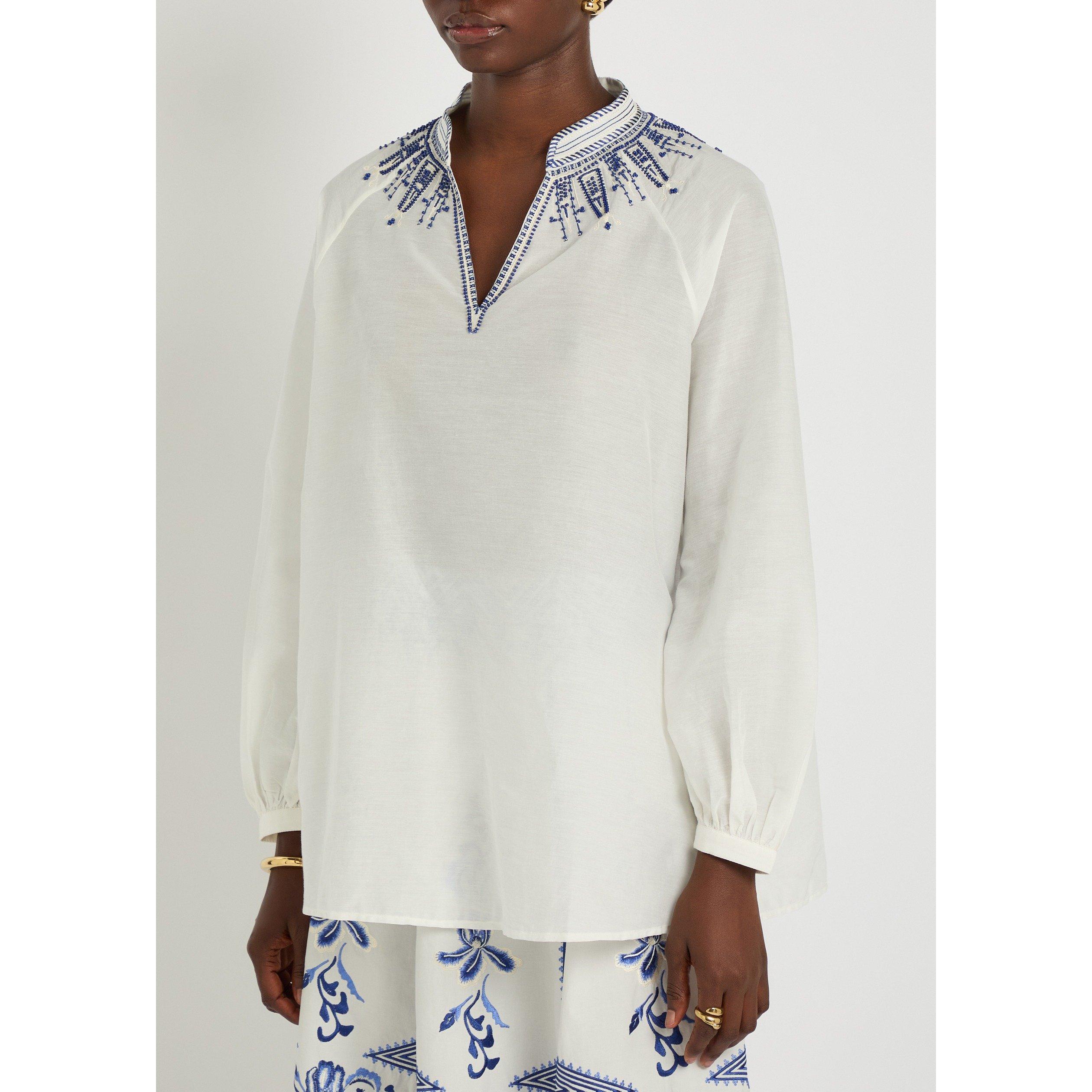 WHITE AND BLUE - Emporio Sirenuse - T ILLIZIA IRIS EMBROID LS TOP - 2