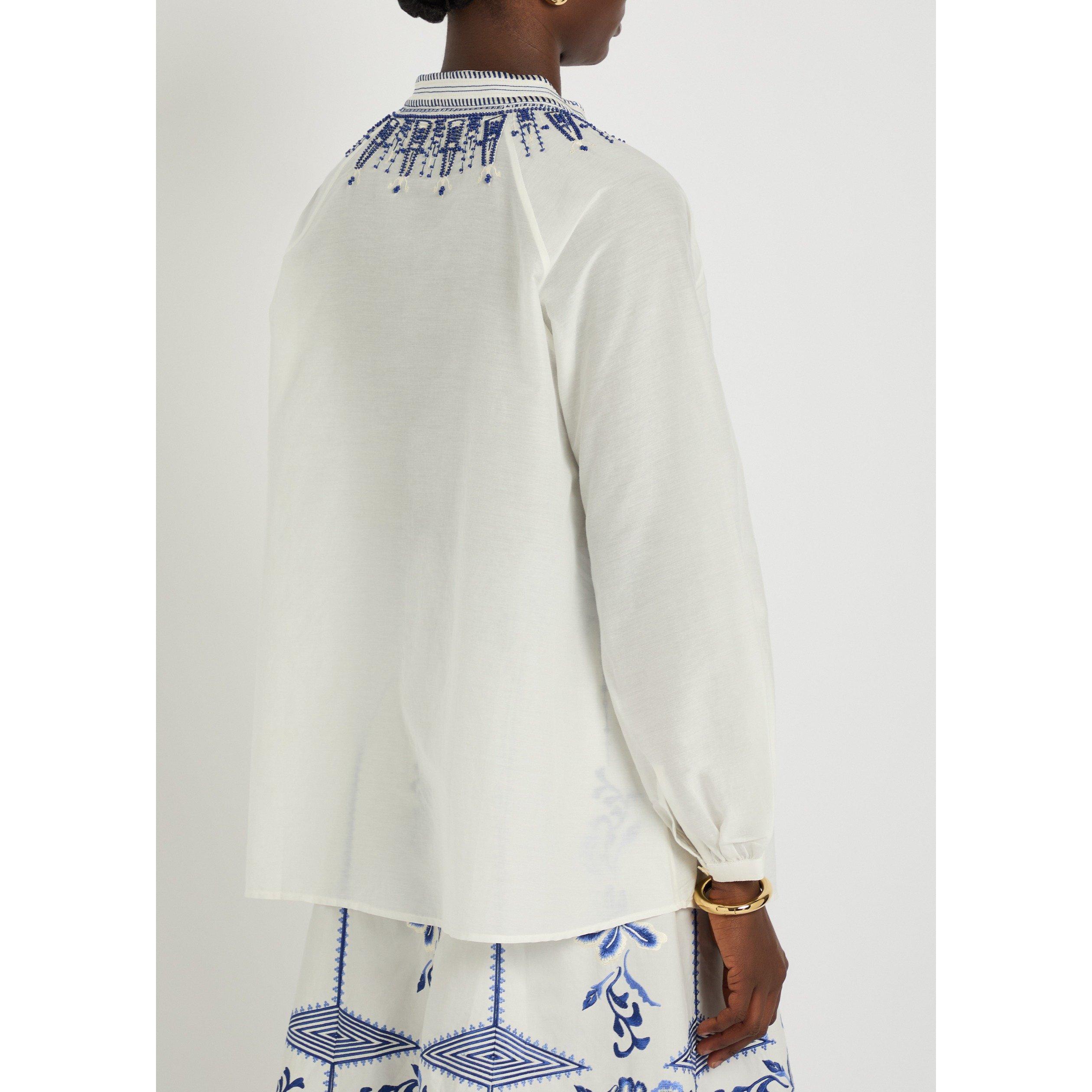 WHITE AND BLUE - Emporio Sirenuse - T ILLIZIA IRIS EMBROID LS TOP - 3
