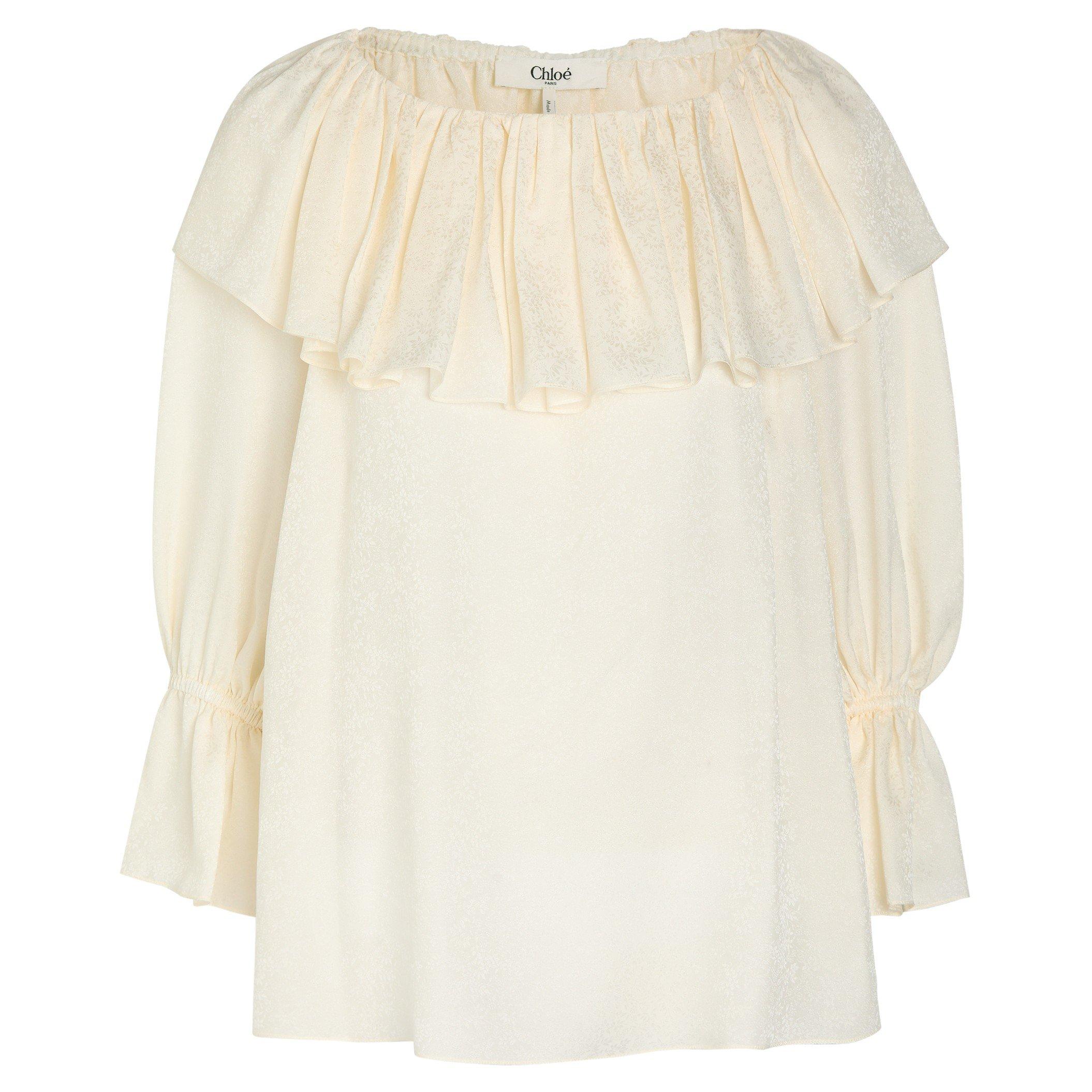 OFF WHITE - Chloe - Women's Silk Jacquard Long-Sleeve Blouse - 1