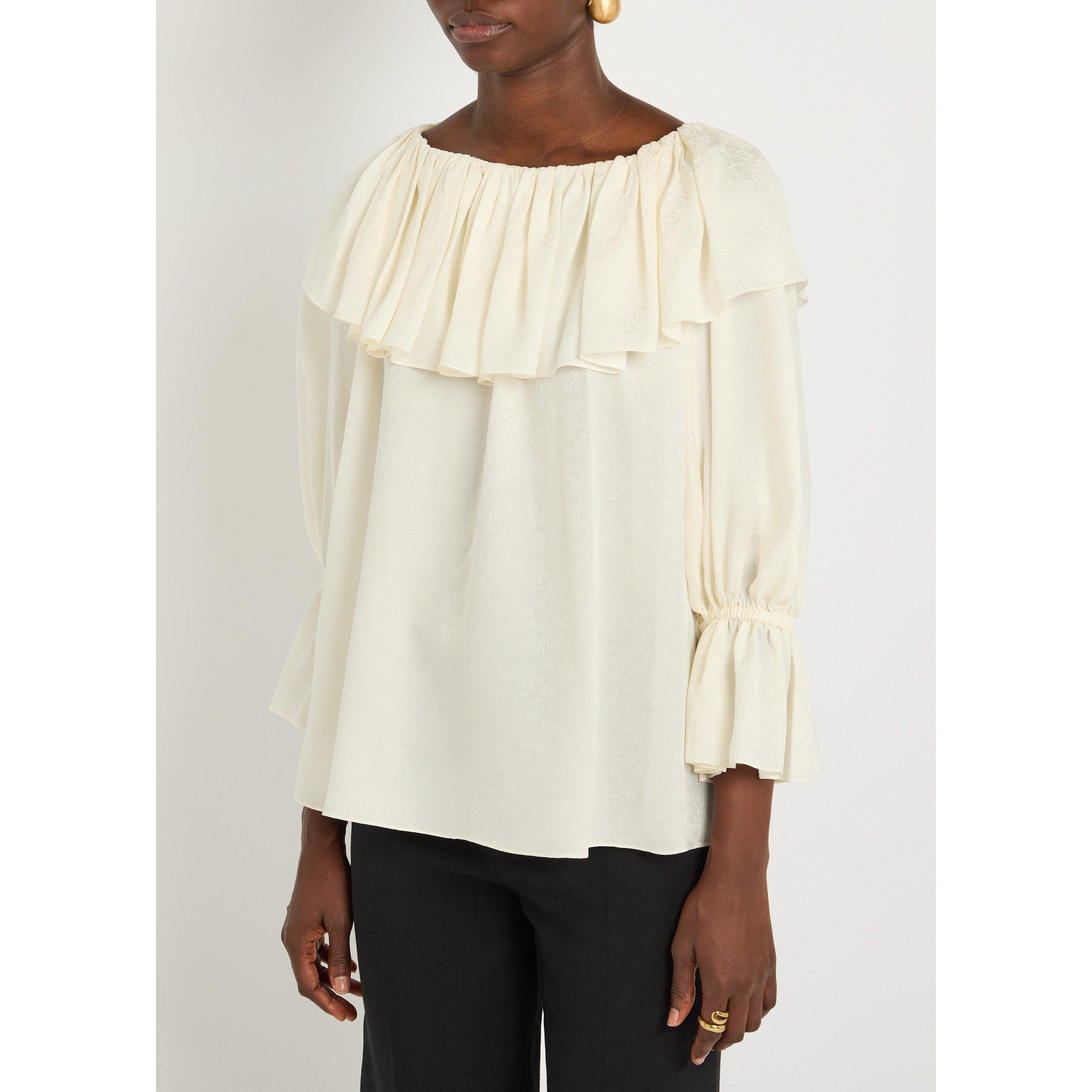 OFF WHITE - Chloe - Women's Silk Jacquard Long-Sleeve Blouse - 2