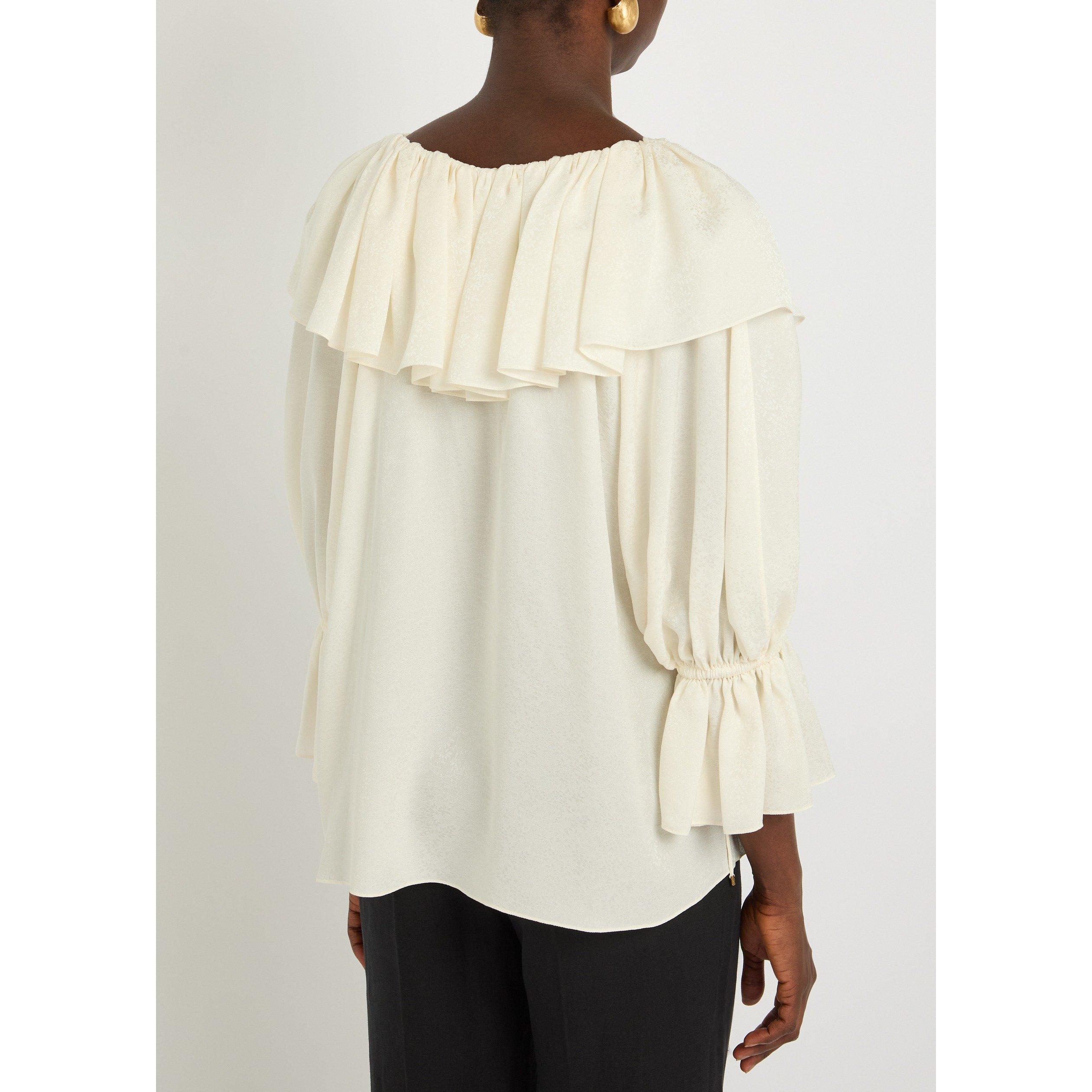 OFF WHITE - Chloe - Women's Silk Jacquard Long-Sleeve Blouse - 3