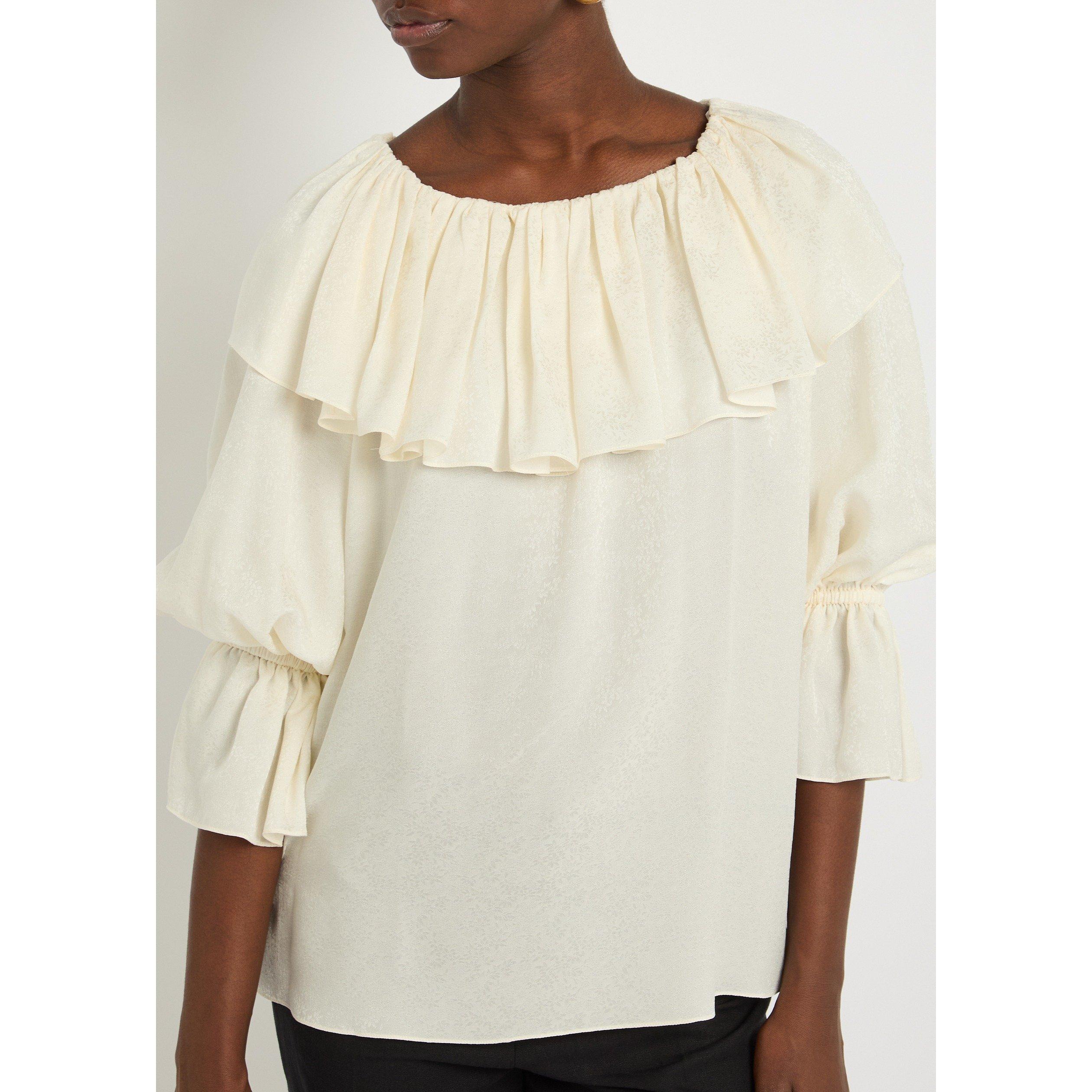 OFF WHITE - Chloe - Women's Silk Jacquard Long-Sleeve Blouse - 4