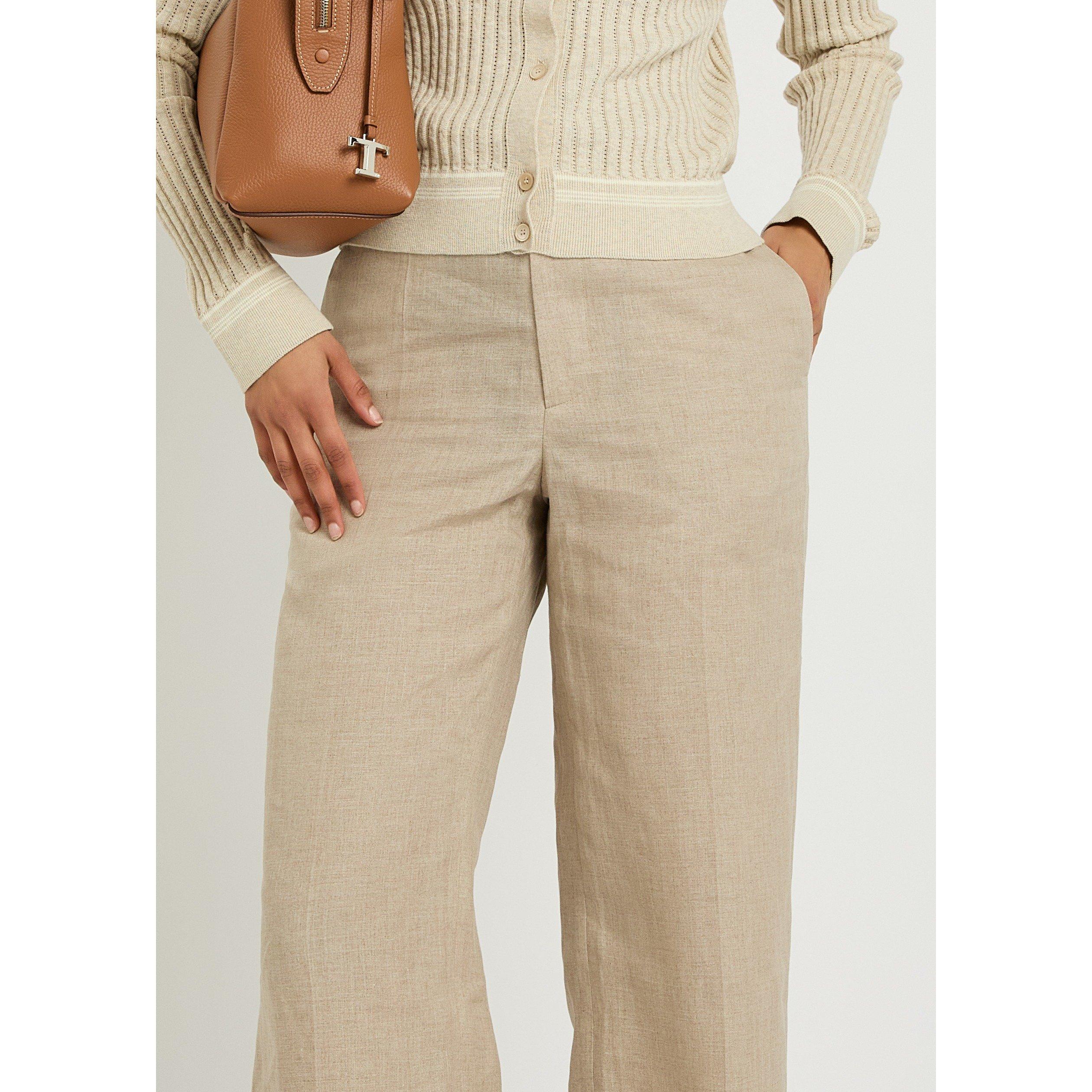 BEIGE - Tods - Women's Linen Straight Trousers - 4