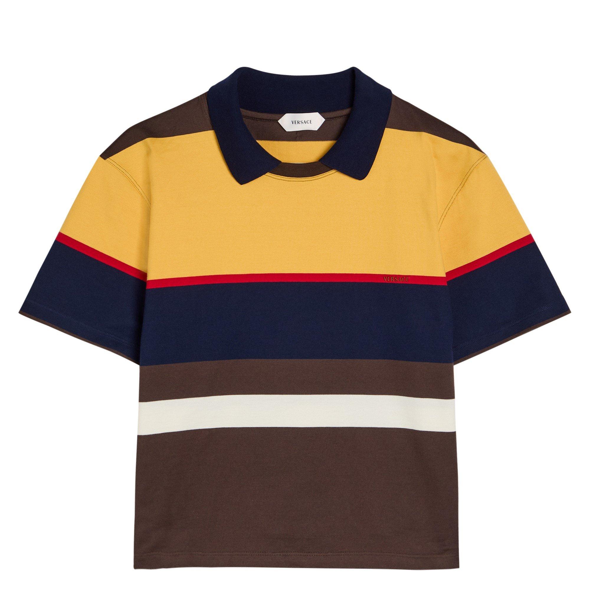 BROWN AND OTHER - Versace - POLO HEAVY STRIPED COTTON JERS - 1