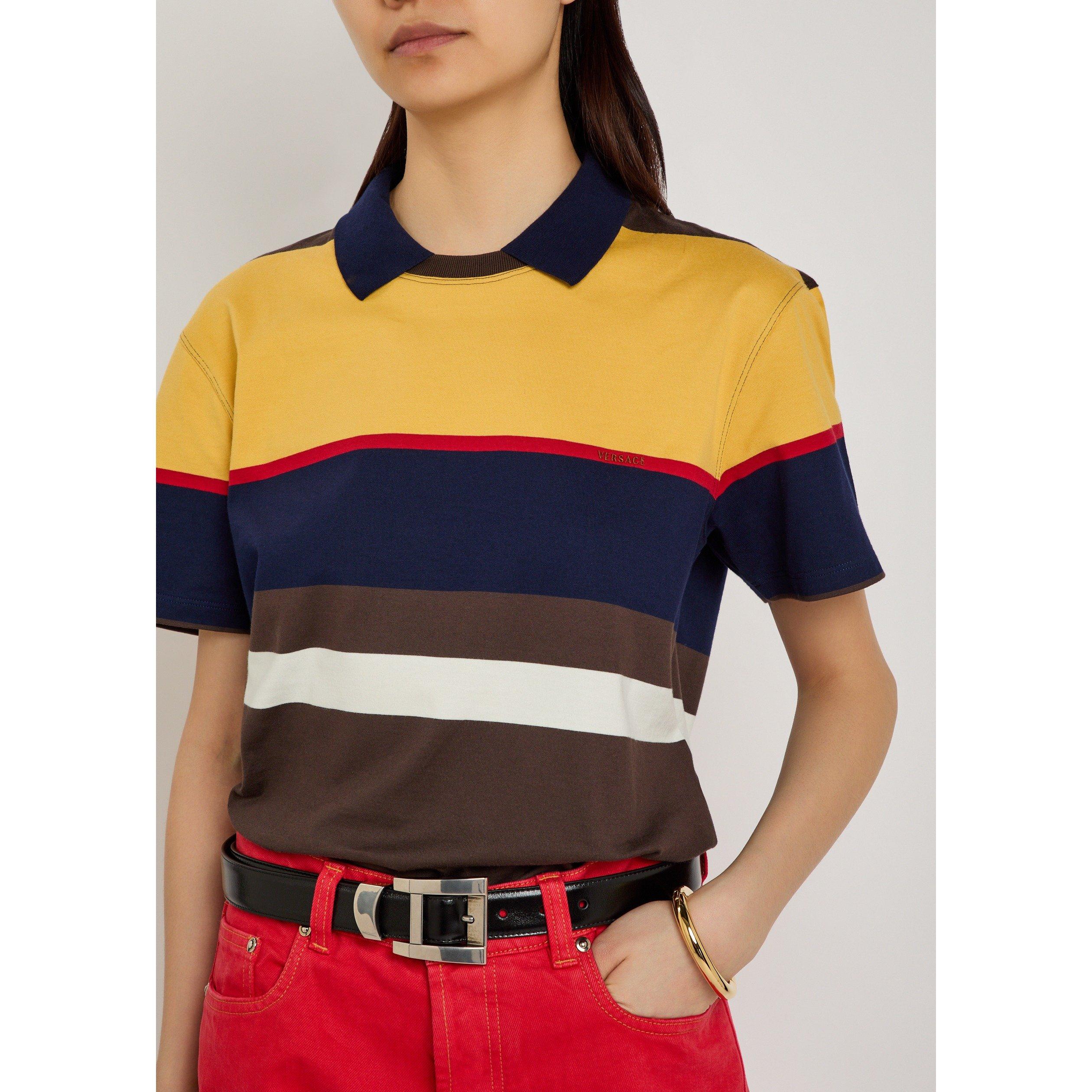 BROWN AND OTHER - Versace - POLO HEAVY STRIPED COTTON JERS - 4