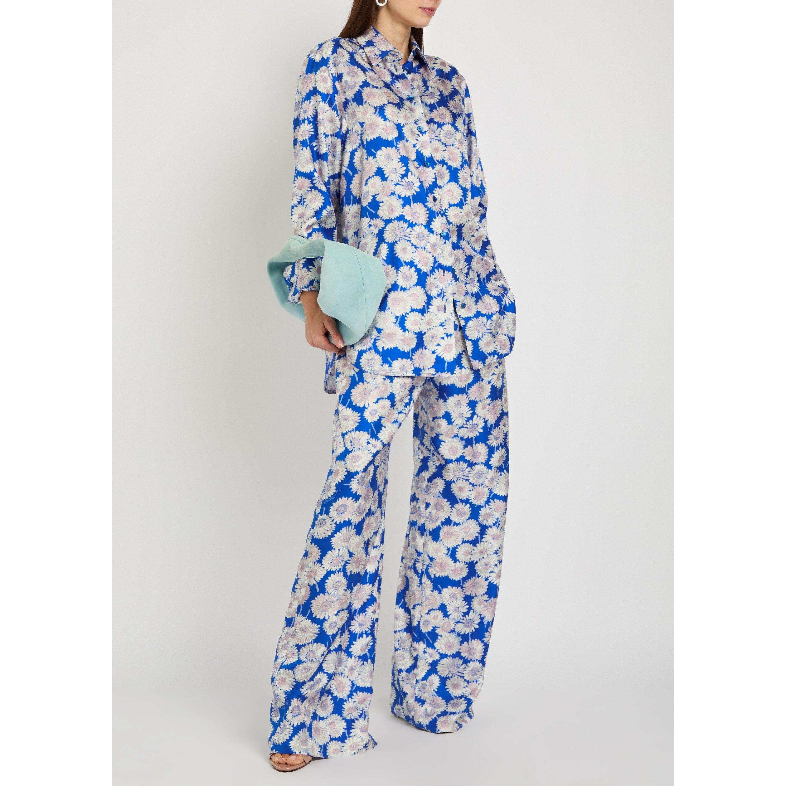 BLUE AND OTHER - Stella McCartney - Women's Daisy Print Silk Pyjama Long-Sleeve Blouse - 5