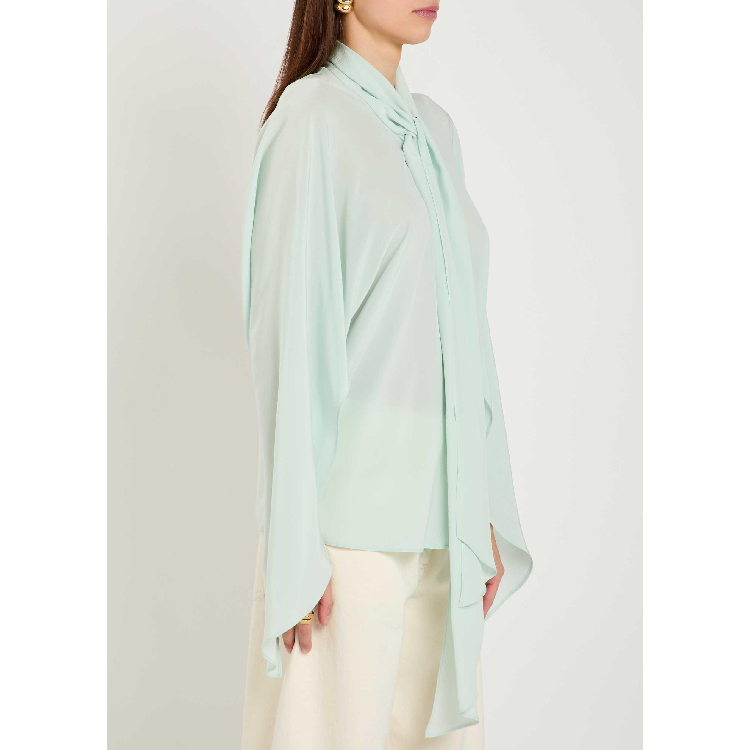 LIGHT BLUE - Stella McCartney - Women's Tie-Neck Silk Long-Sleeve Oversized-Fit Blouse - 2