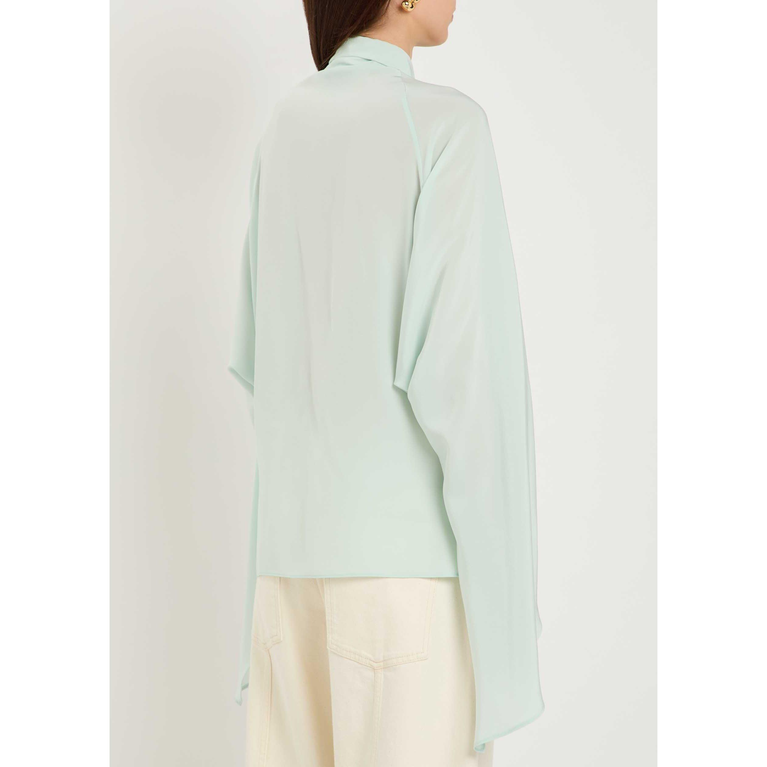 LIGHT BLUE - Stella McCartney - Women's Tie-Neck Silk Long-Sleeve Oversized-Fit Blouse - 3