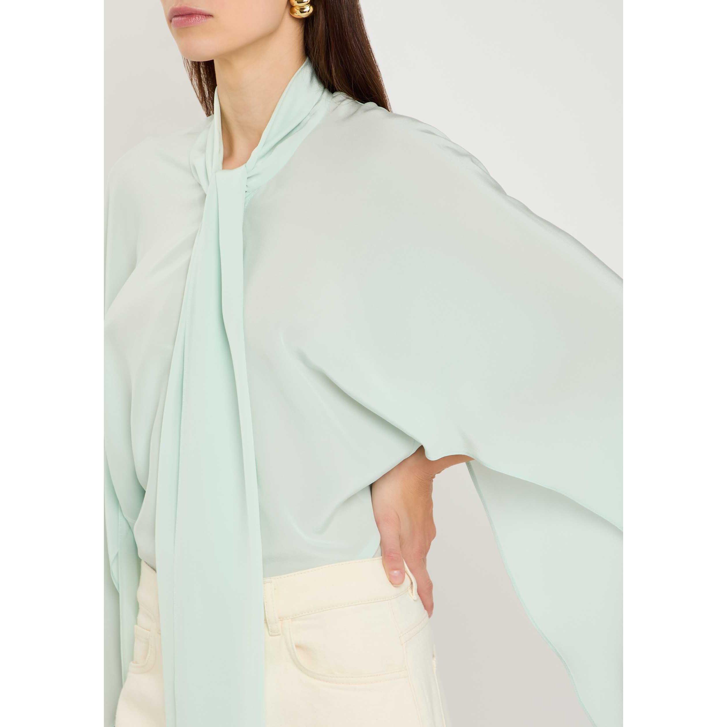 LIGHT BLUE - Stella McCartney - Women's Tie-Neck Silk Long-Sleeve Oversized-Fit Blouse - 4