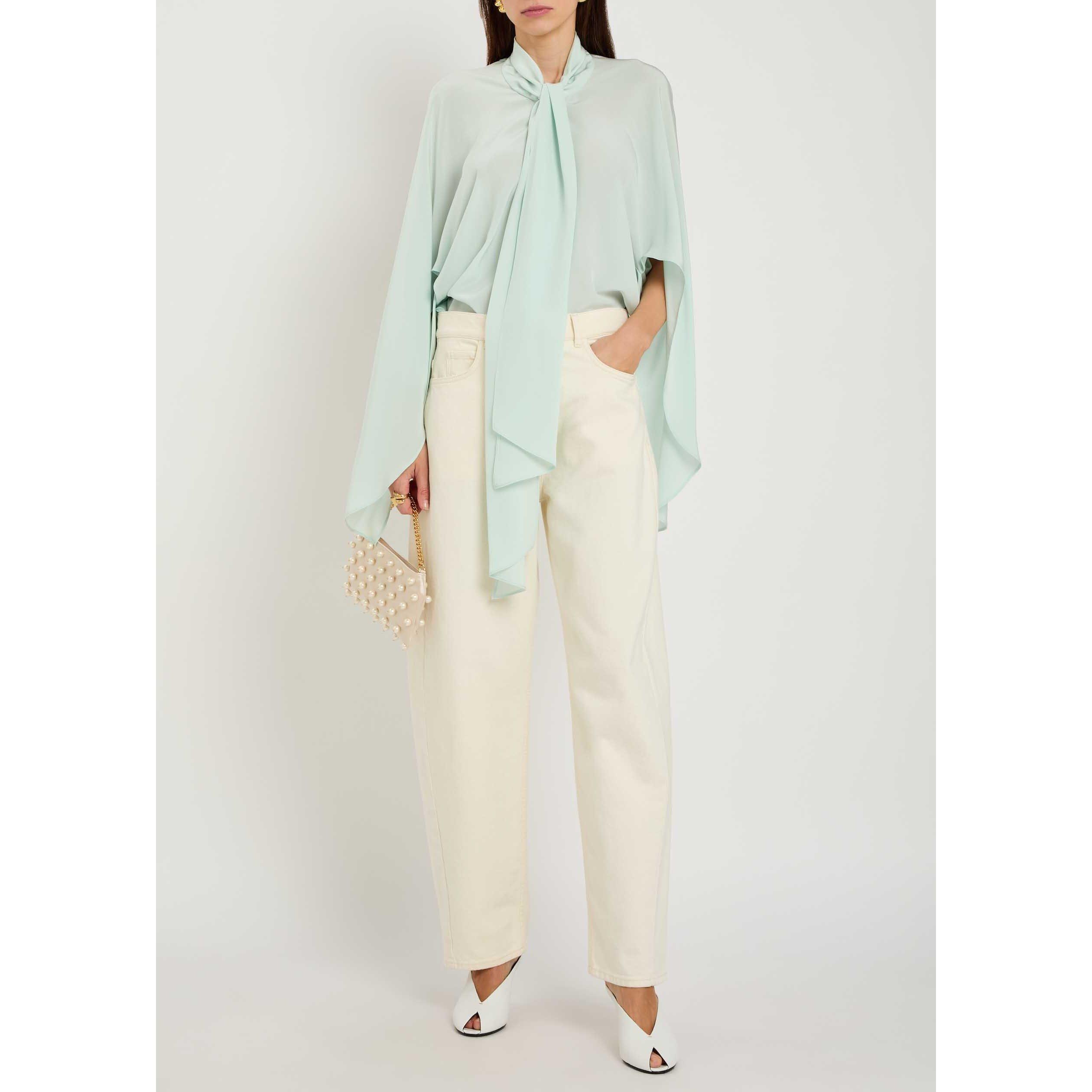 LIGHT BLUE - Stella McCartney - Women's Tie-Neck Silk Long-Sleeve Oversized-Fit Blouse - 5