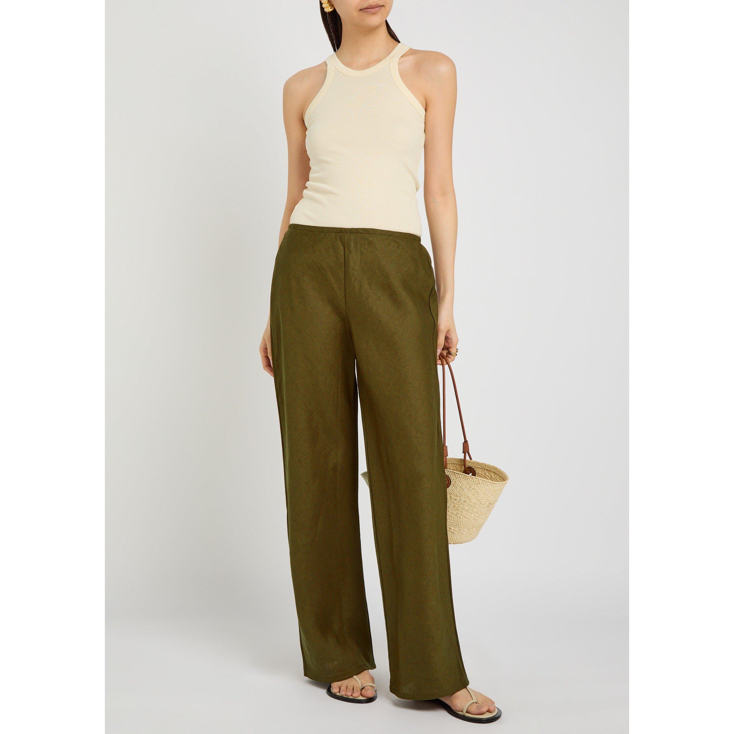 KHAKI - Reformation - TR Gale Linen Mid Rise Pant - 5