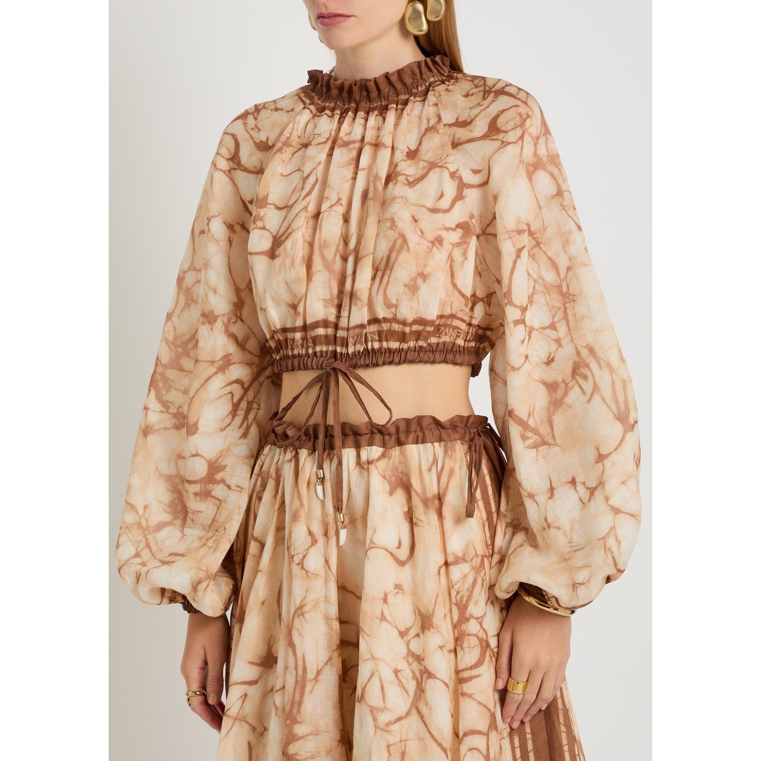 BROWN AND OTHER - Zimmermann - Women's Indra Bodice Tie-Dye Ramie Long-Sleeve Oversized-Fit Blouse - 2