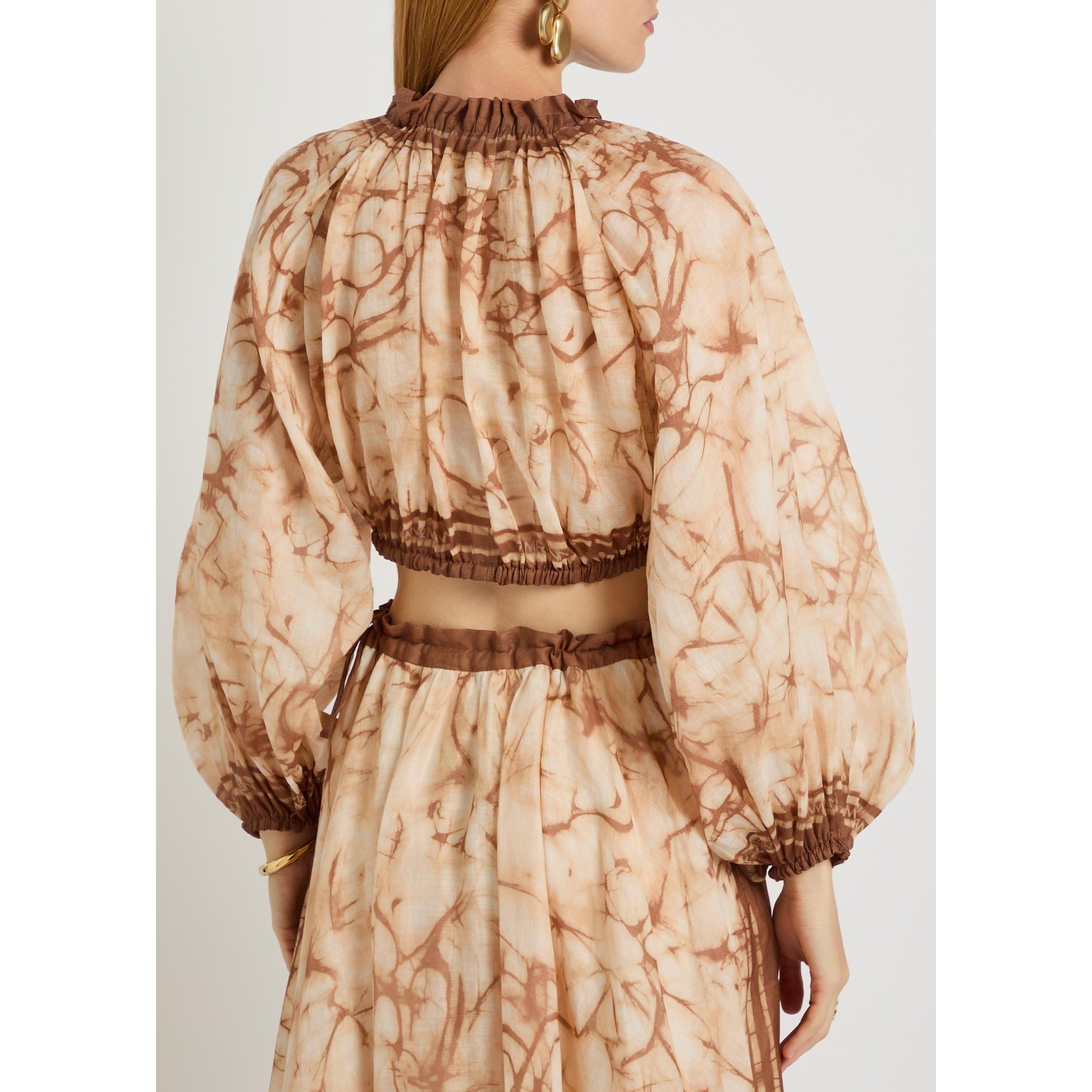 BROWN AND OTHER - Zimmermann - Women's Indra Bodice Tie-Dye Ramie Long-Sleeve Oversized-Fit Blouse - 3