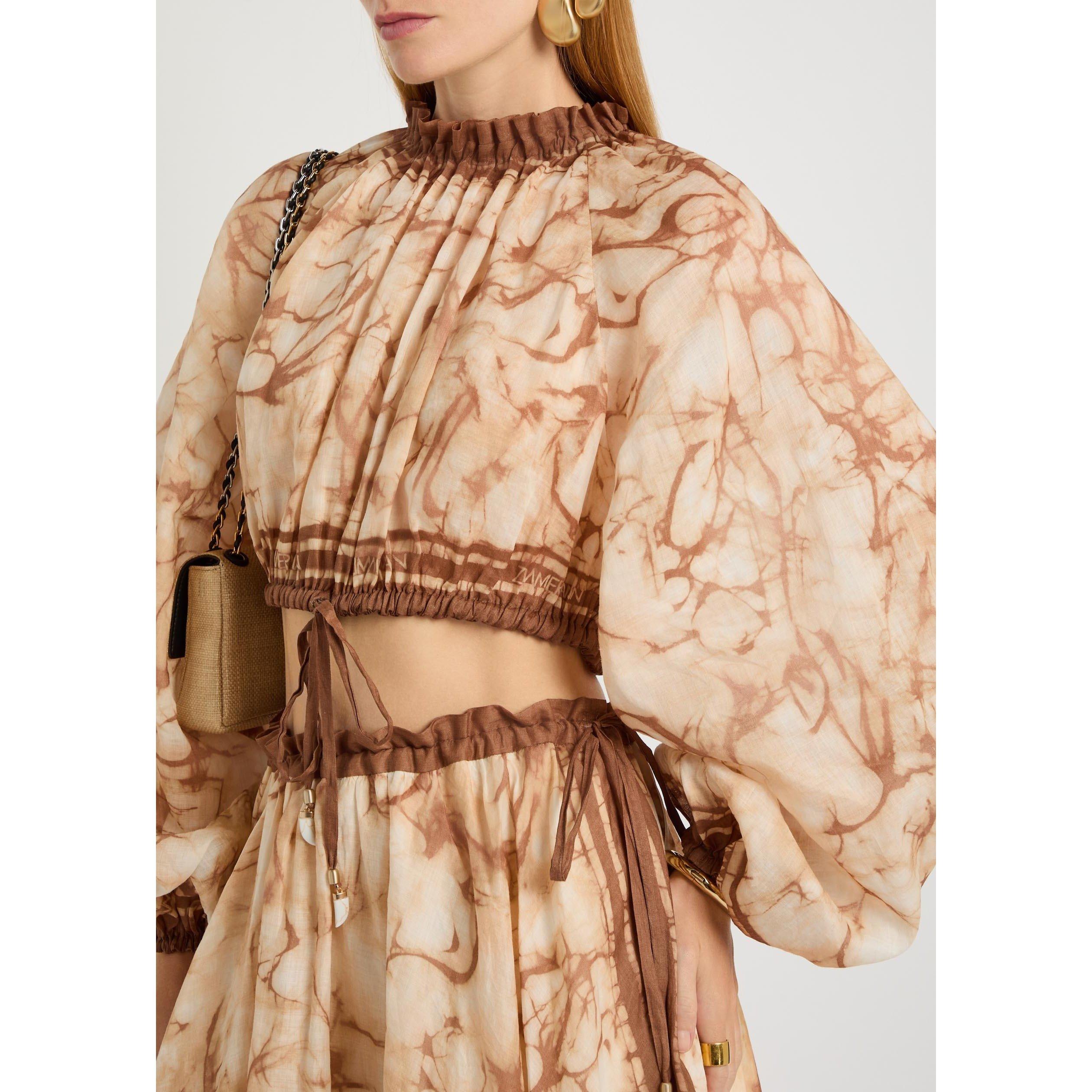 BROWN AND OTHER - Zimmermann - Women's Indra Bodice Tie-Dye Ramie Long-Sleeve Oversized-Fit Blouse - 4