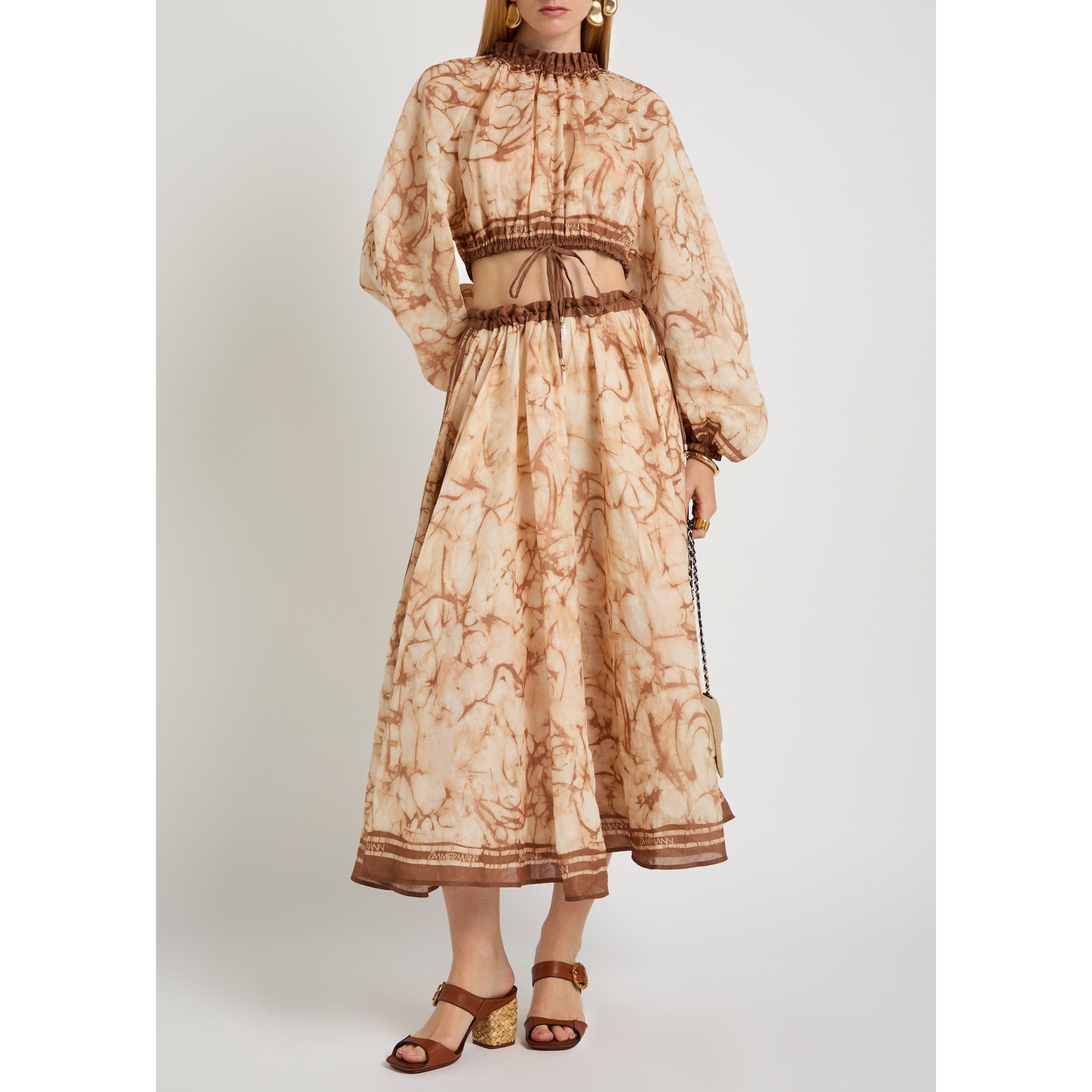 BROWN AND OTHER - Zimmermann - Women's Indra Bodice Tie-Dye Ramie Long-Sleeve Oversized-Fit Blouse - 5