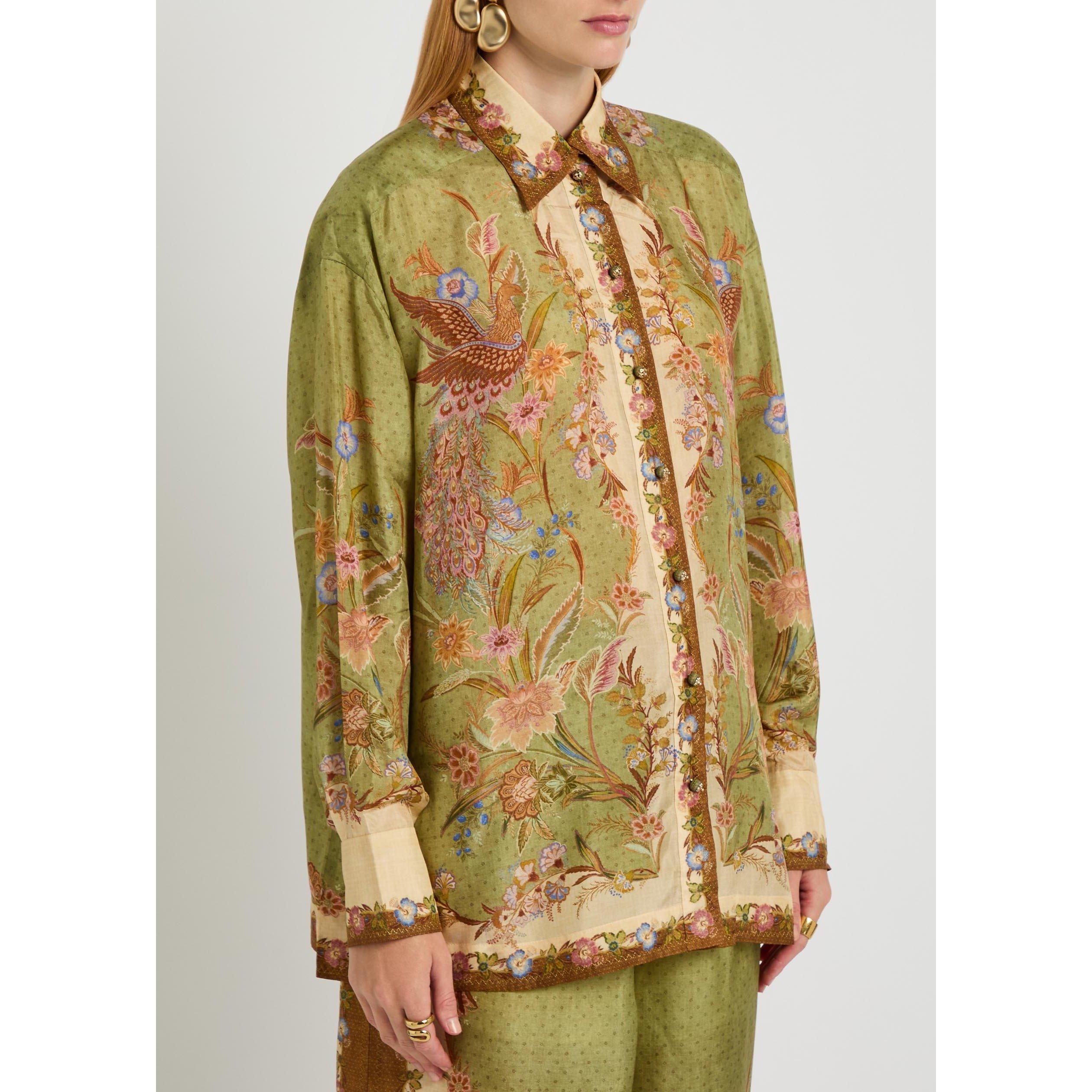 KHAKI - Zimmermann - Women's Indra Relaxed Silk Long-Sleeve Blouse - 2