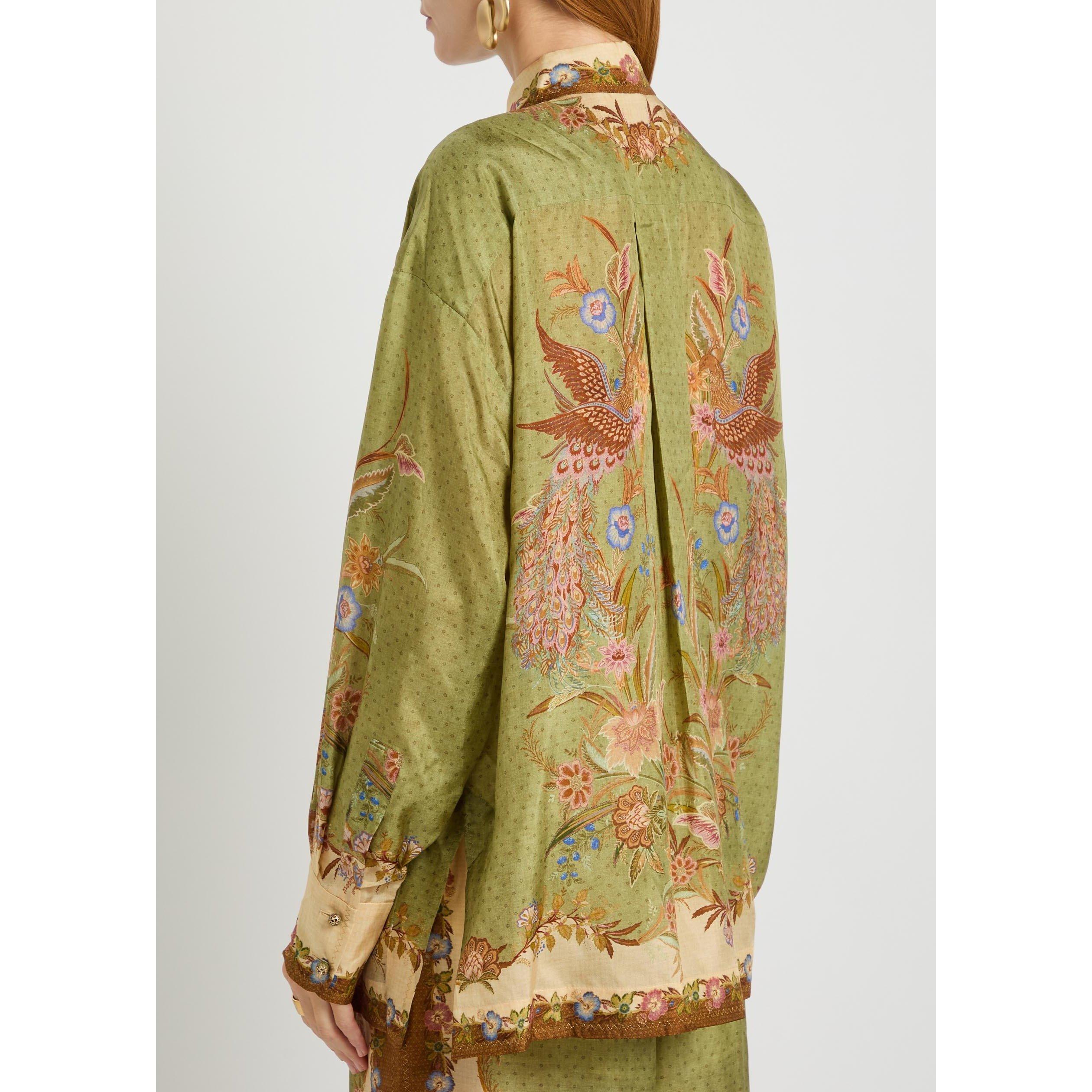 KHAKI - Zimmermann - Women's Indra Relaxed Silk Long-Sleeve Blouse - 3