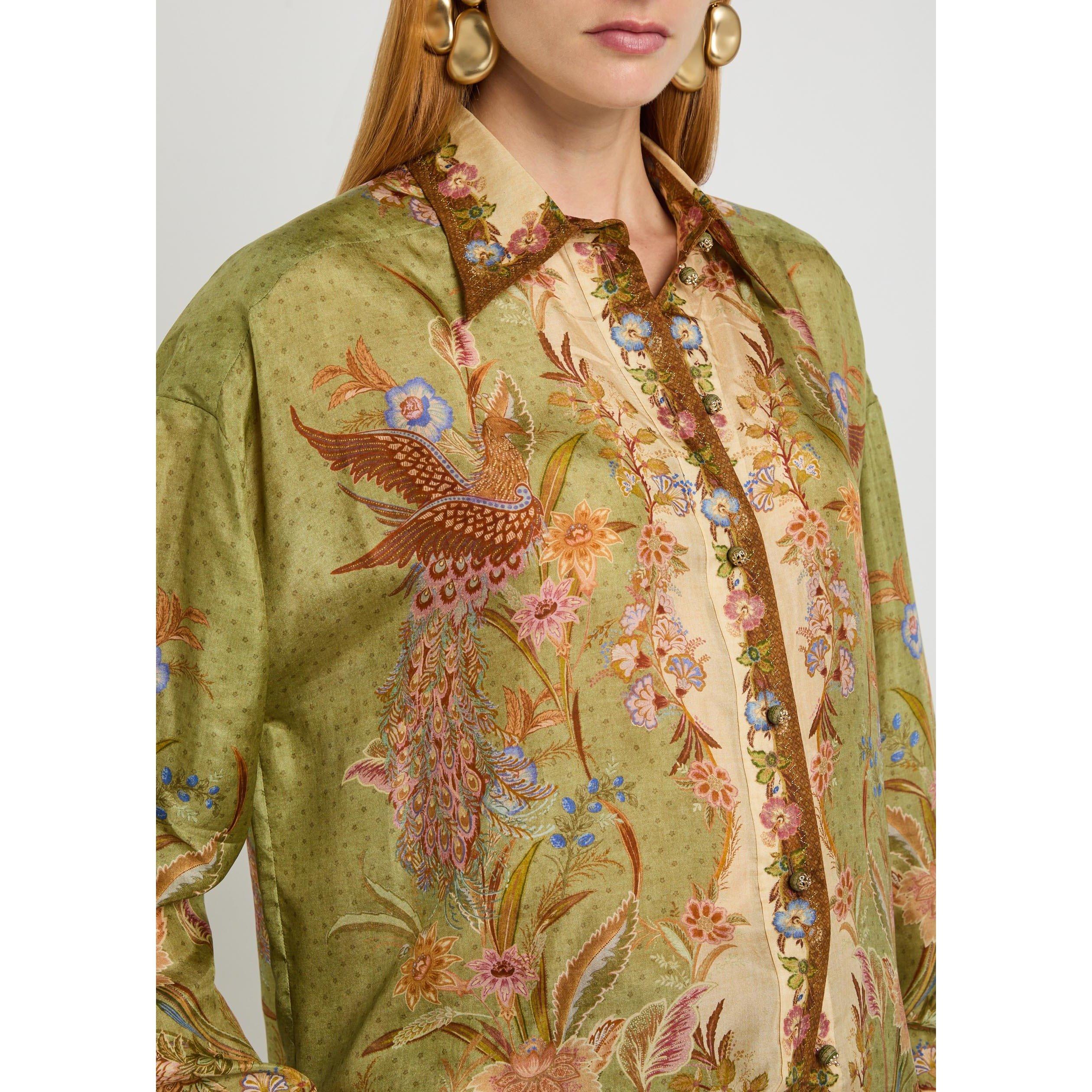 KHAKI - Zimmermann - Women's Indra Relaxed Silk Long-Sleeve Blouse - 4