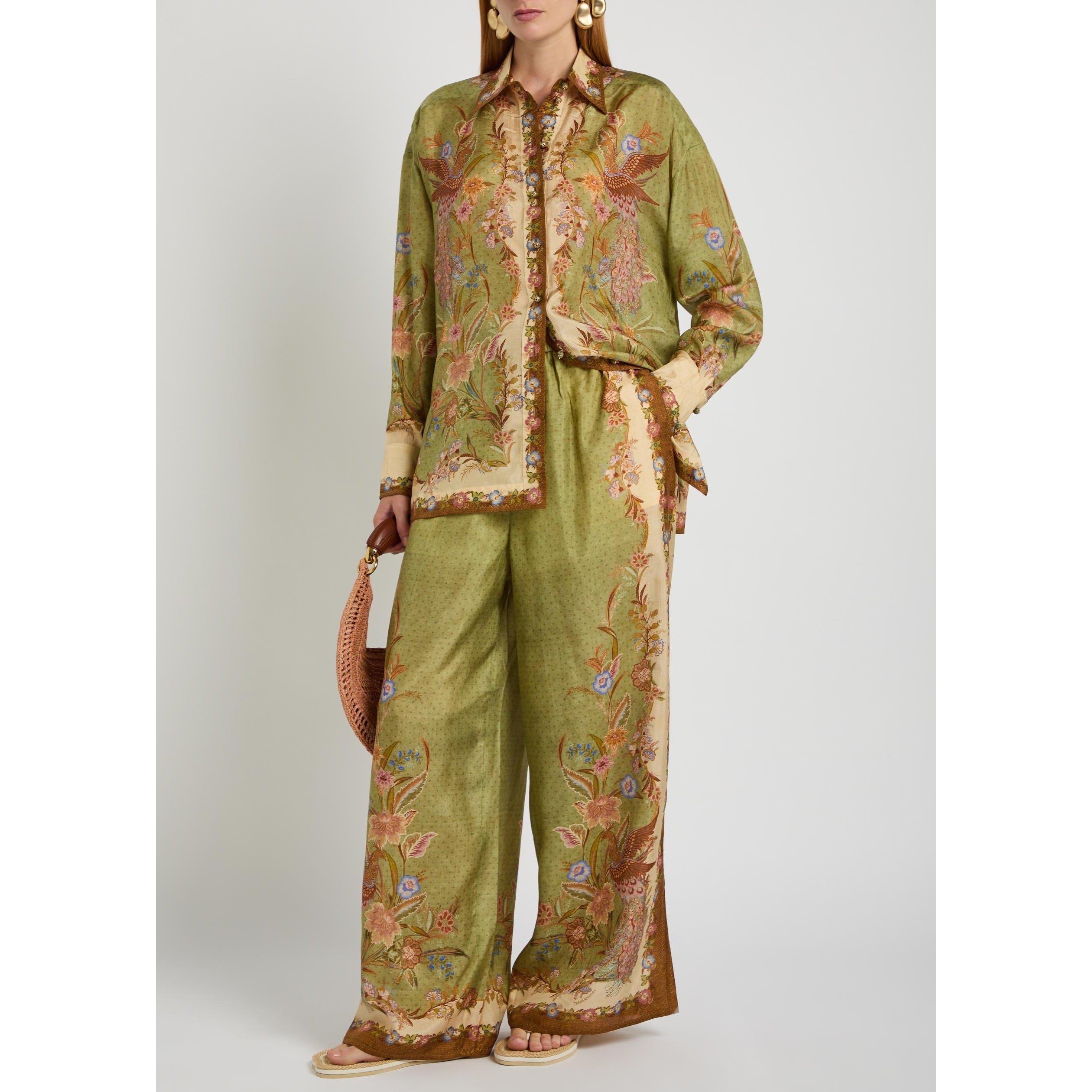 KHAKI - Zimmermann - Women's Indra Relaxed Silk Long-Sleeve Blouse - 5