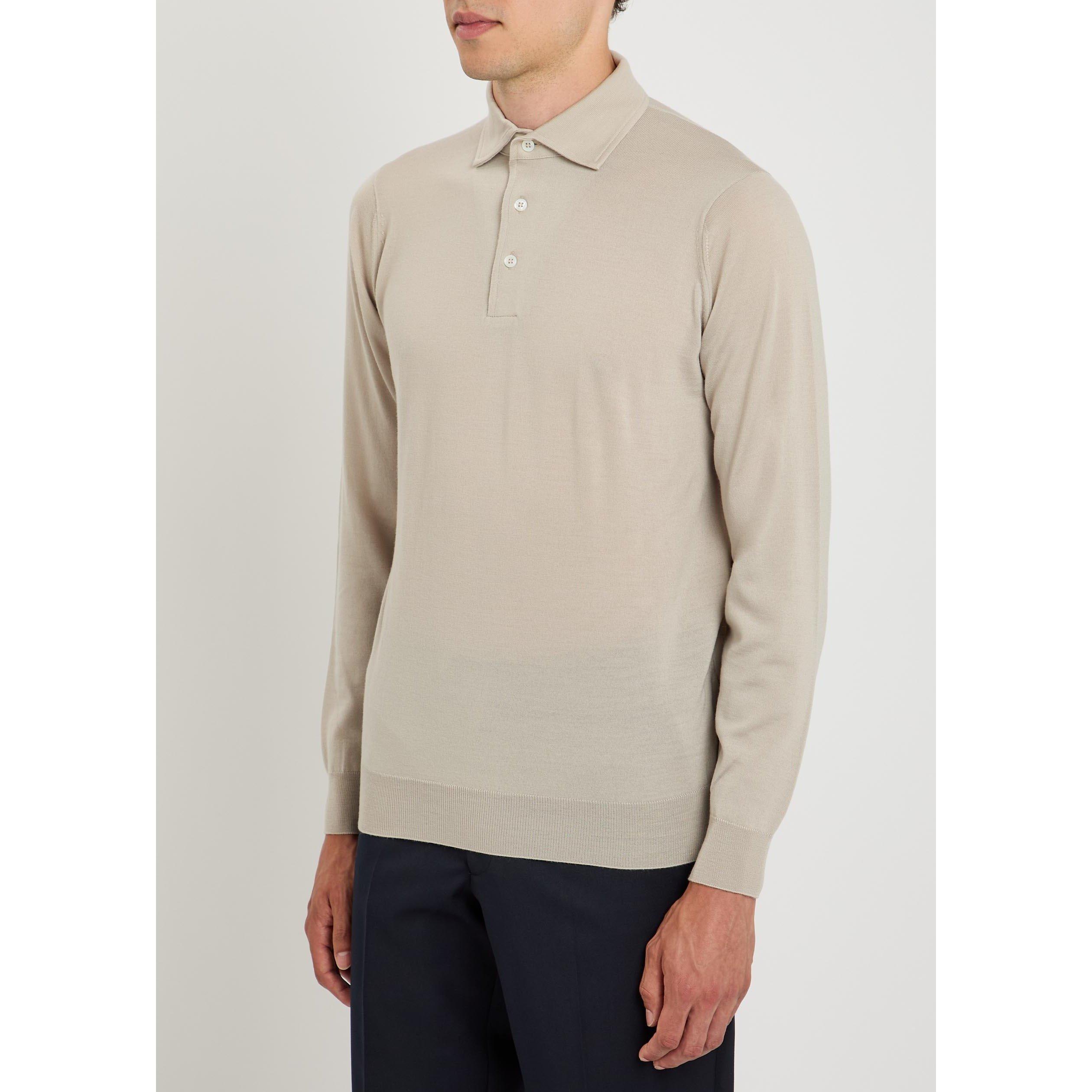 TAUPE - Lardini - Men's Long-Sleeve Wool Polo Shirt - 2