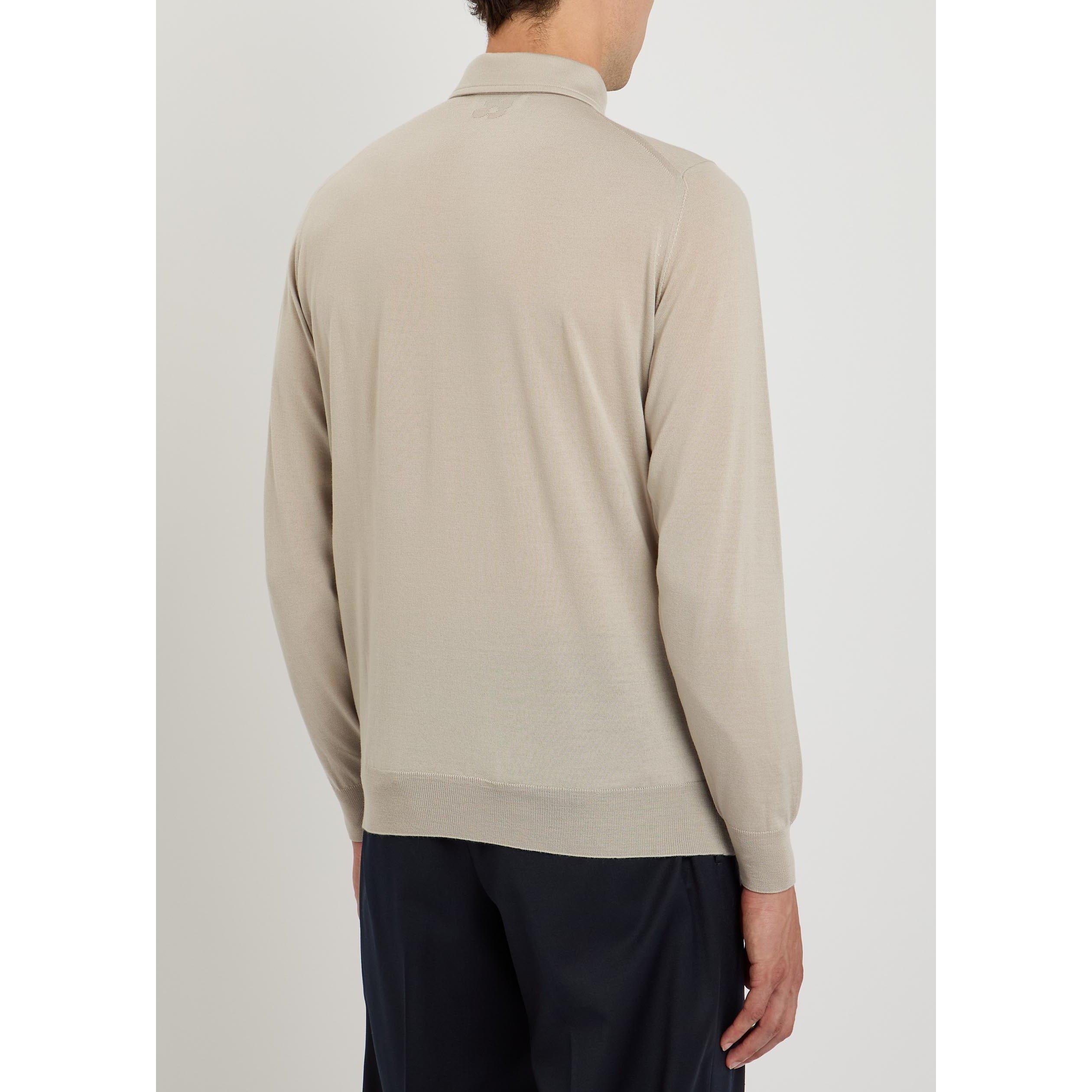 TAUPE - Lardini - Men's Long-Sleeve Wool Polo Shirt - 3