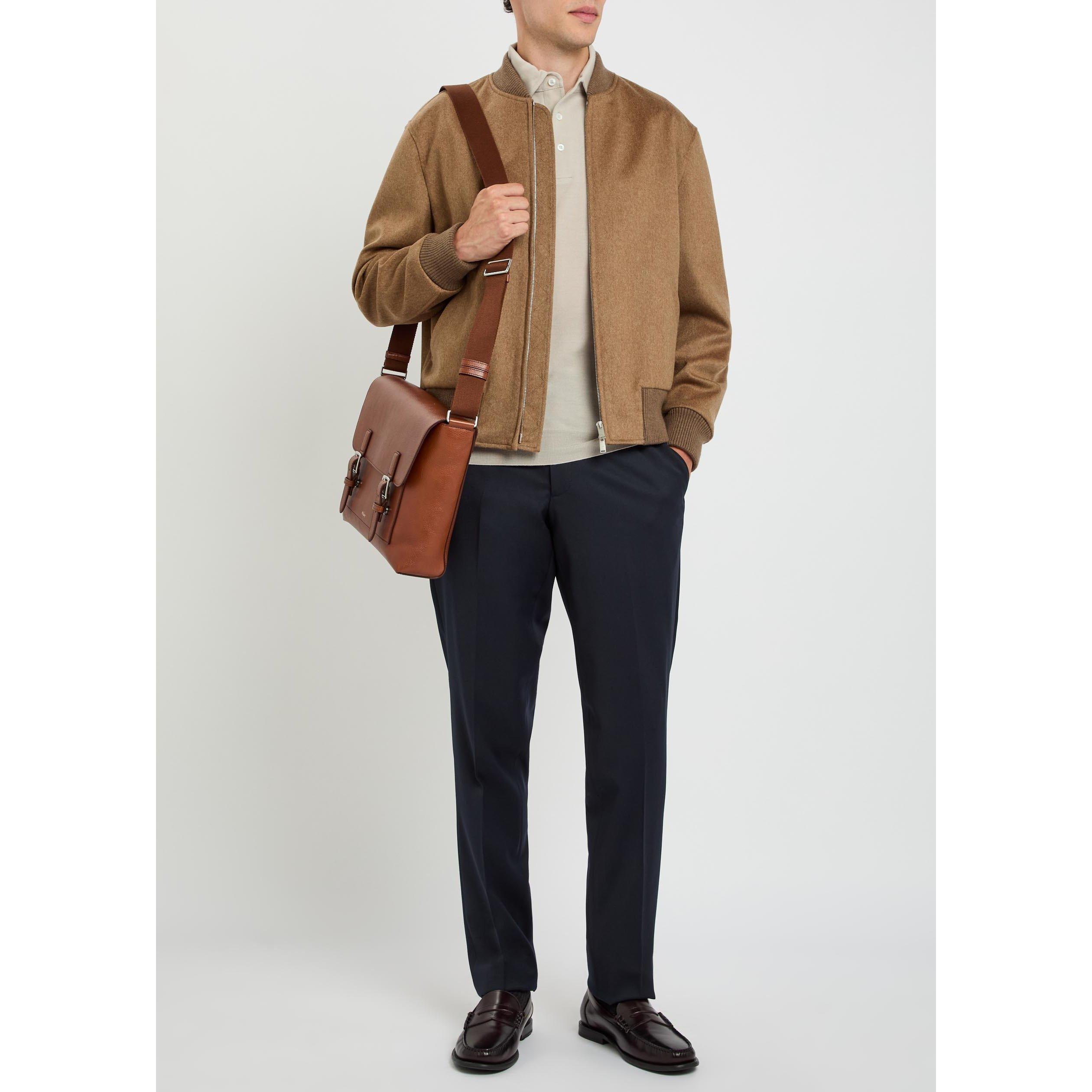 TAUPE - Lardini - Men's Long-Sleeve Wool Polo Shirt - 5