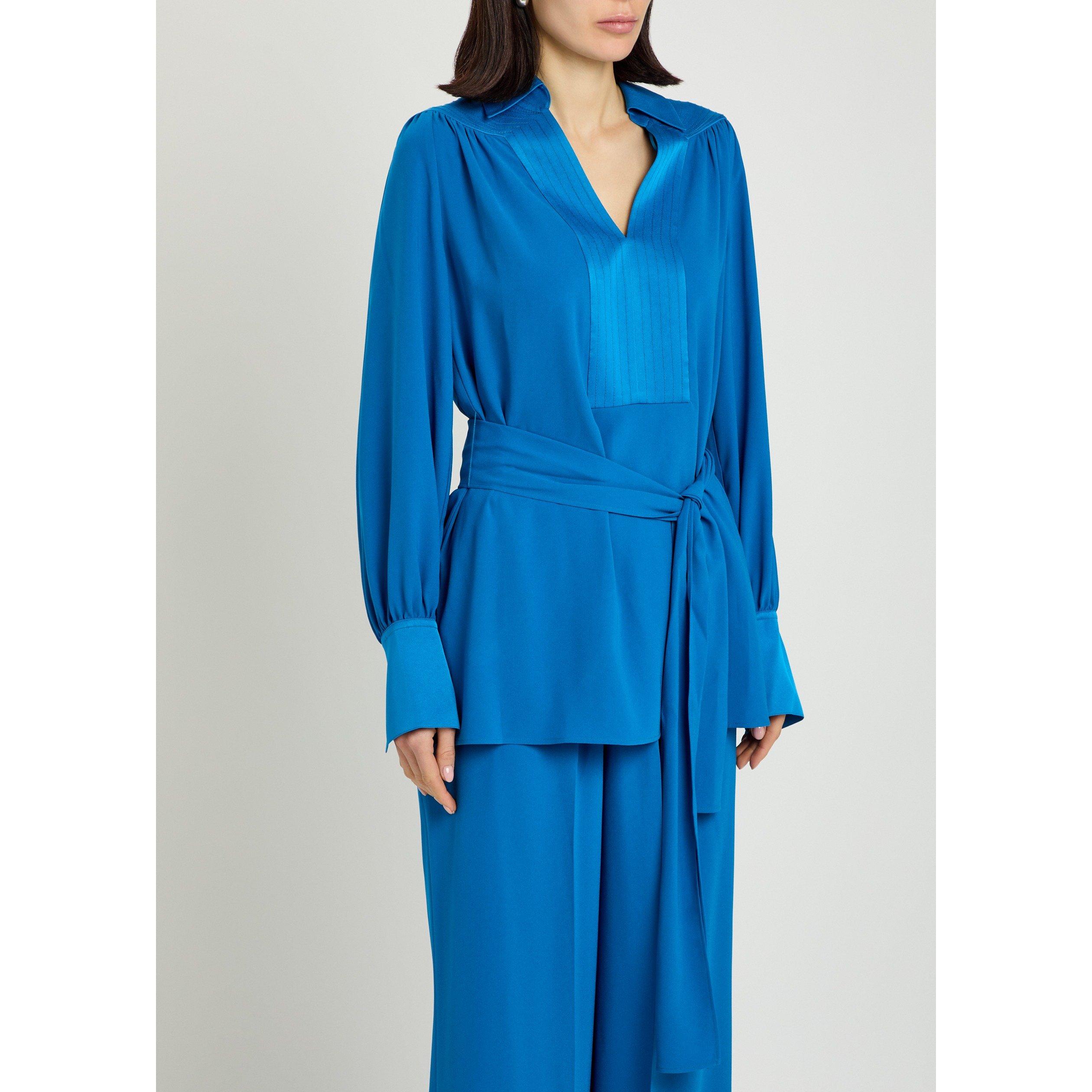 BLUE - Joseph - Women's Bow Tie Waist Long-Sleeve Acetate Blouse - 2