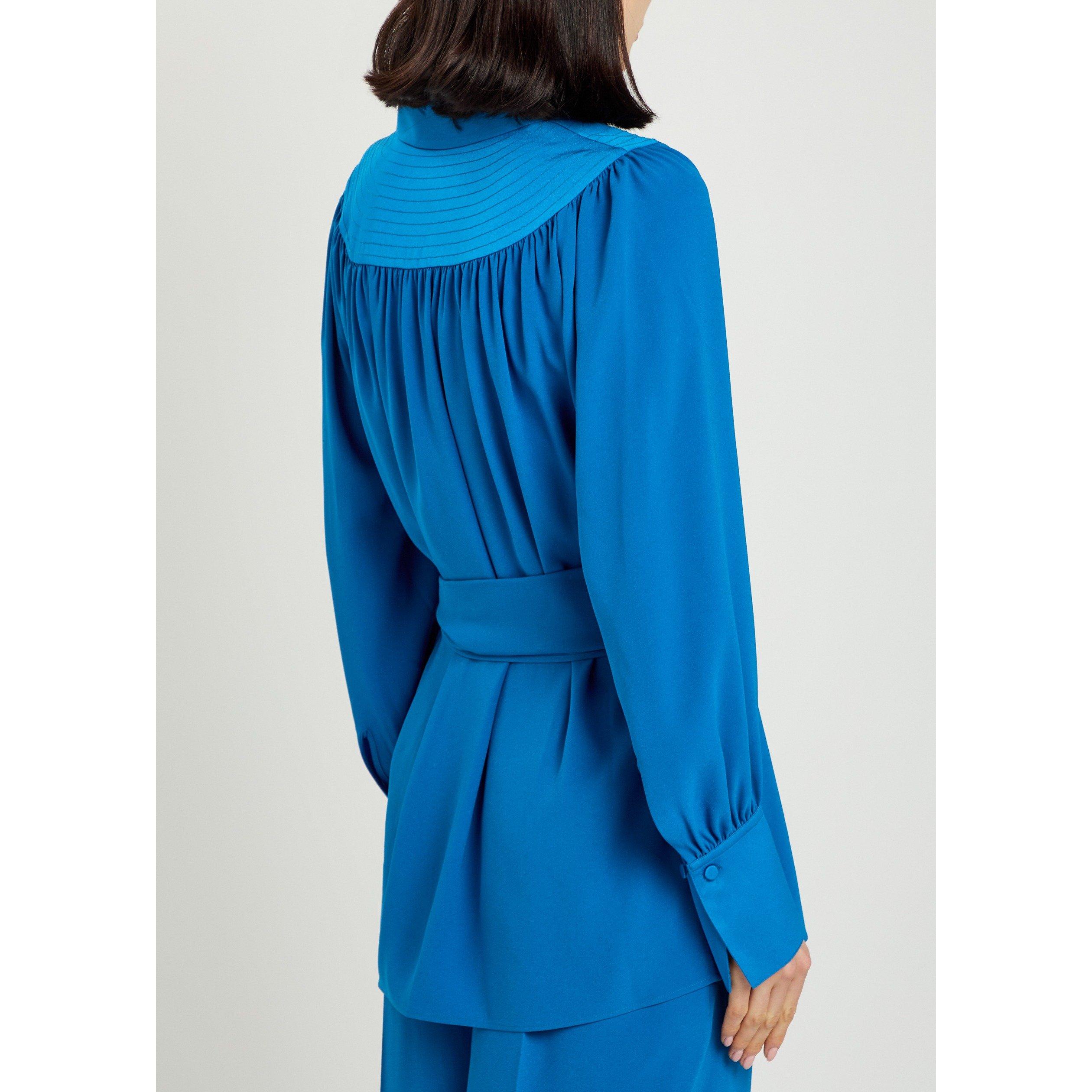 BLUE - Joseph - Women's Bow Tie Waist Long-Sleeve Acetate Blouse - 3